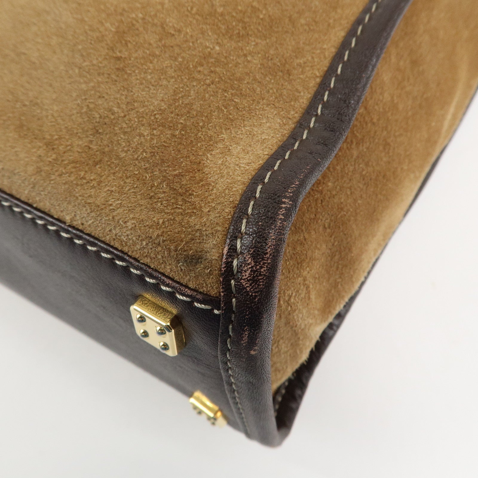 LOEWE Anagram Leather Suede Tote Bag Hand Bag Brown Beige