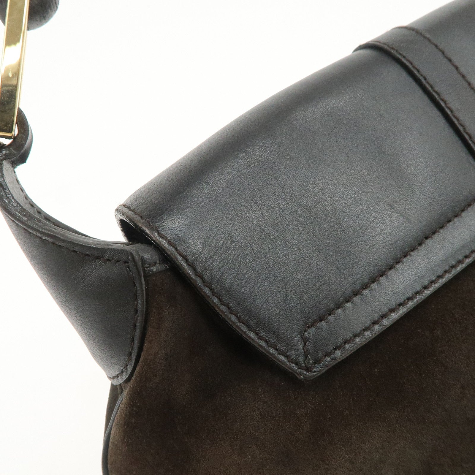 GUCCI Bamboo Leather Shoulder Bag Black Gold HDW 001.4096 Used