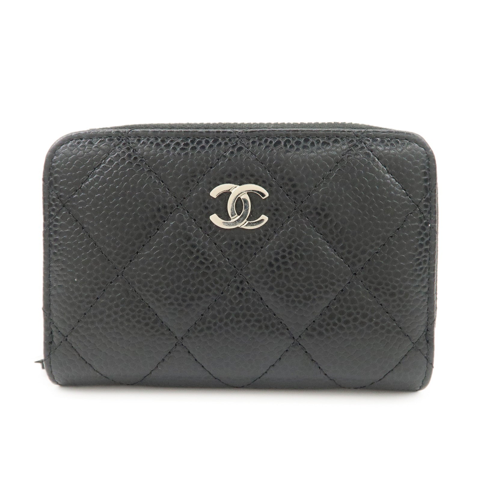 CHANEL Matelasse Caviarskin Coin Case Black Silver Hardware