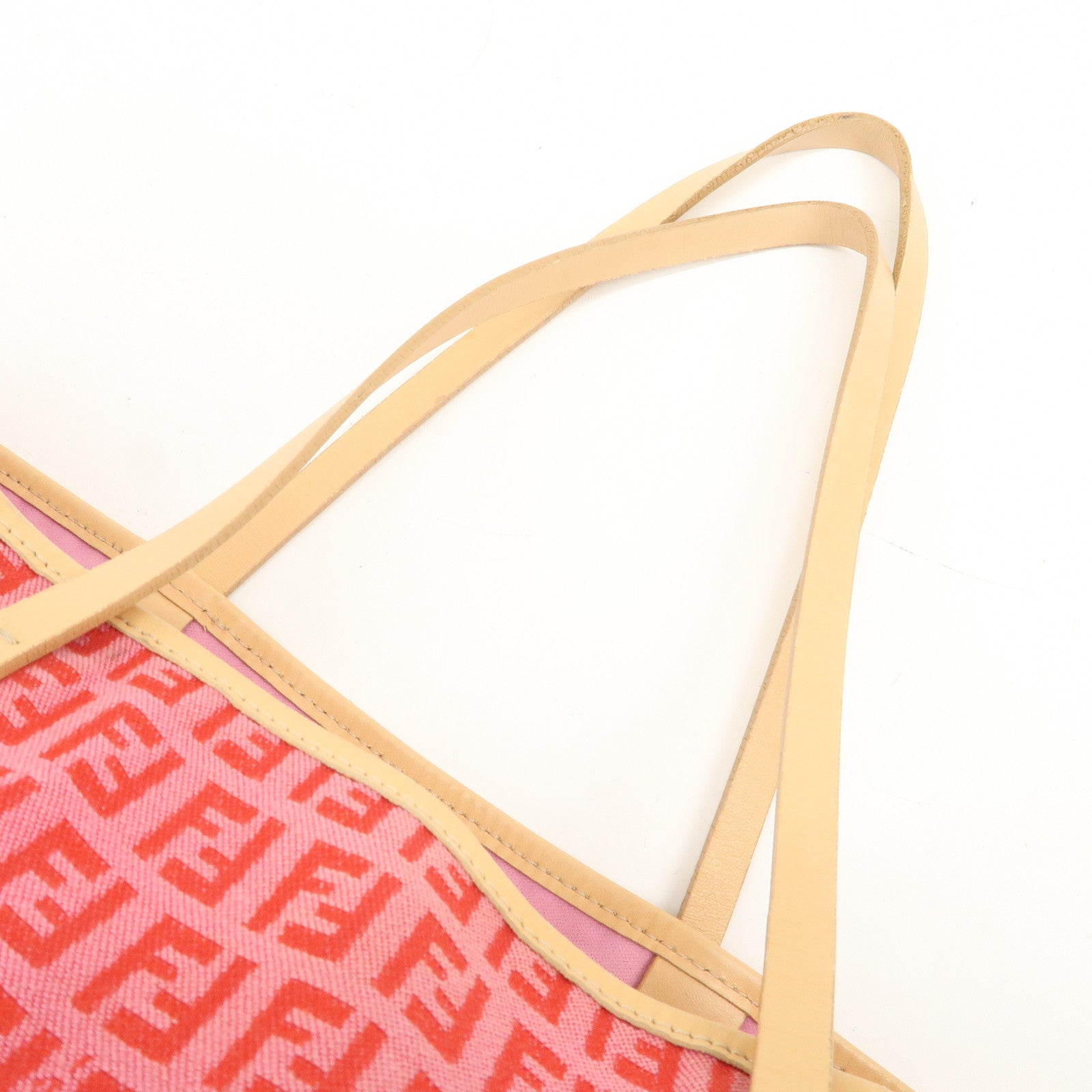 FENDI Zucchino Canvas Leather Tote Bag Shoulder Bag Red Pink 8BH005