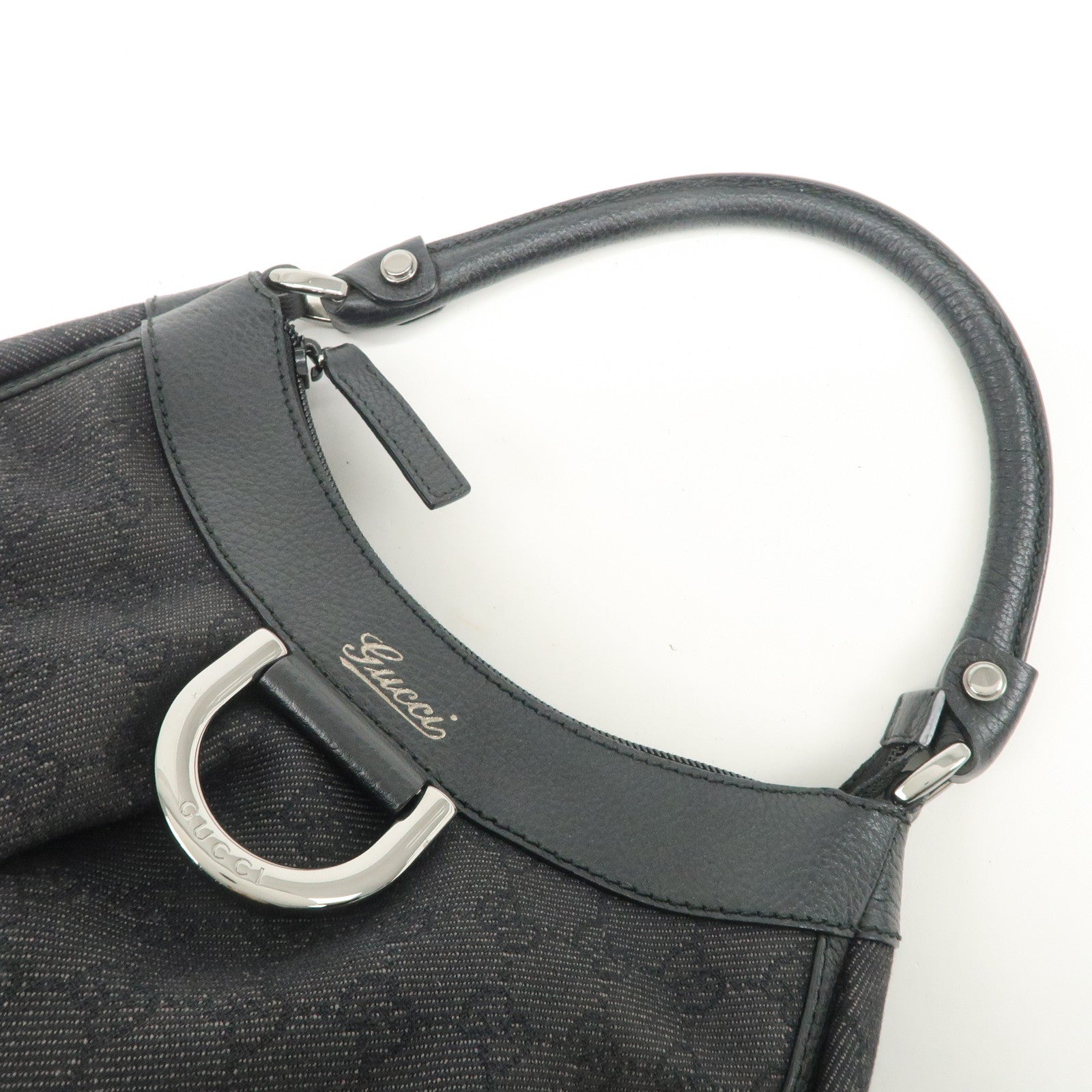 GUCCI Abbey GG Canvas Leather Shoulder Bag Hand Bag Black 265692