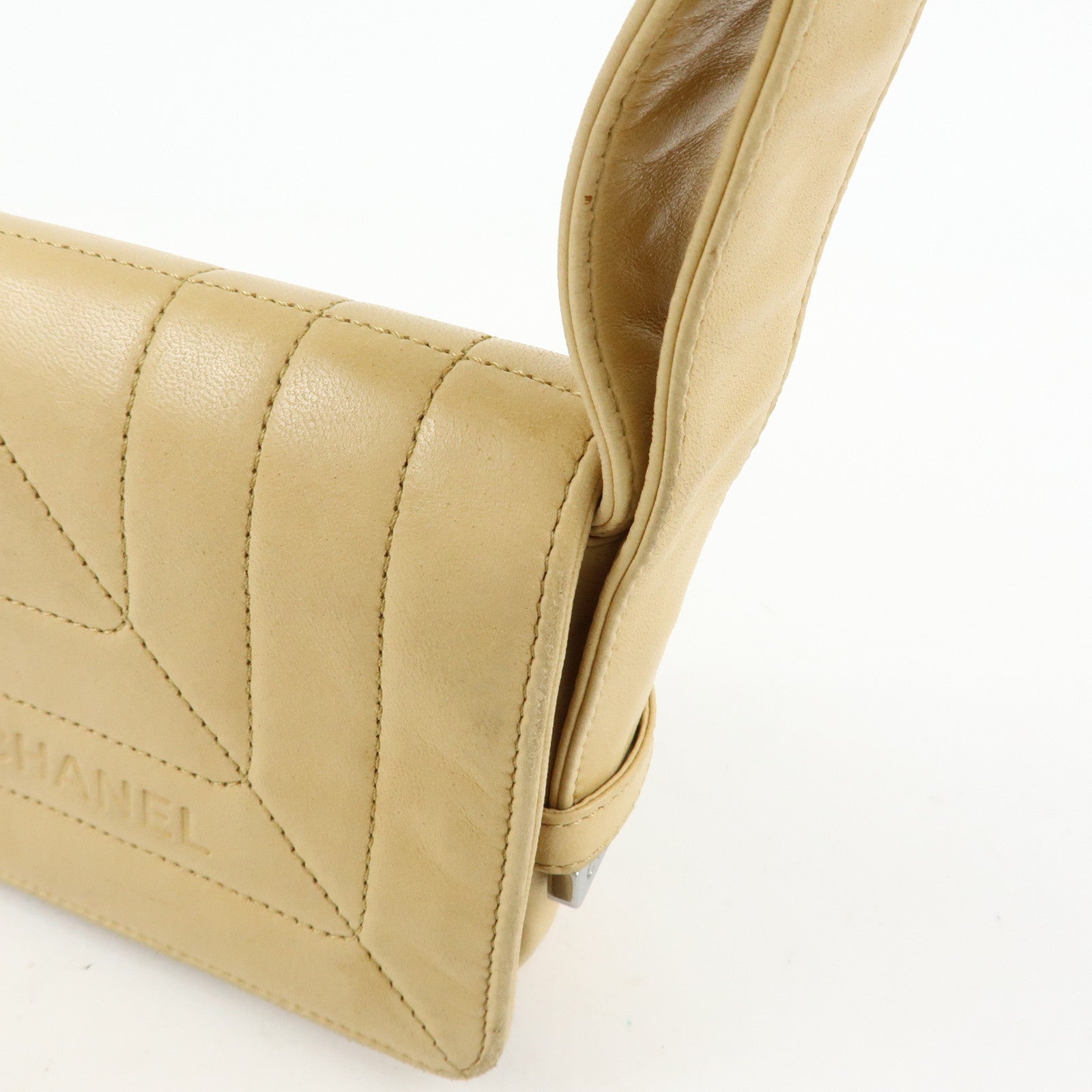 CHANEL Lamb Skin Shoulder Bag Hand Bag Beige