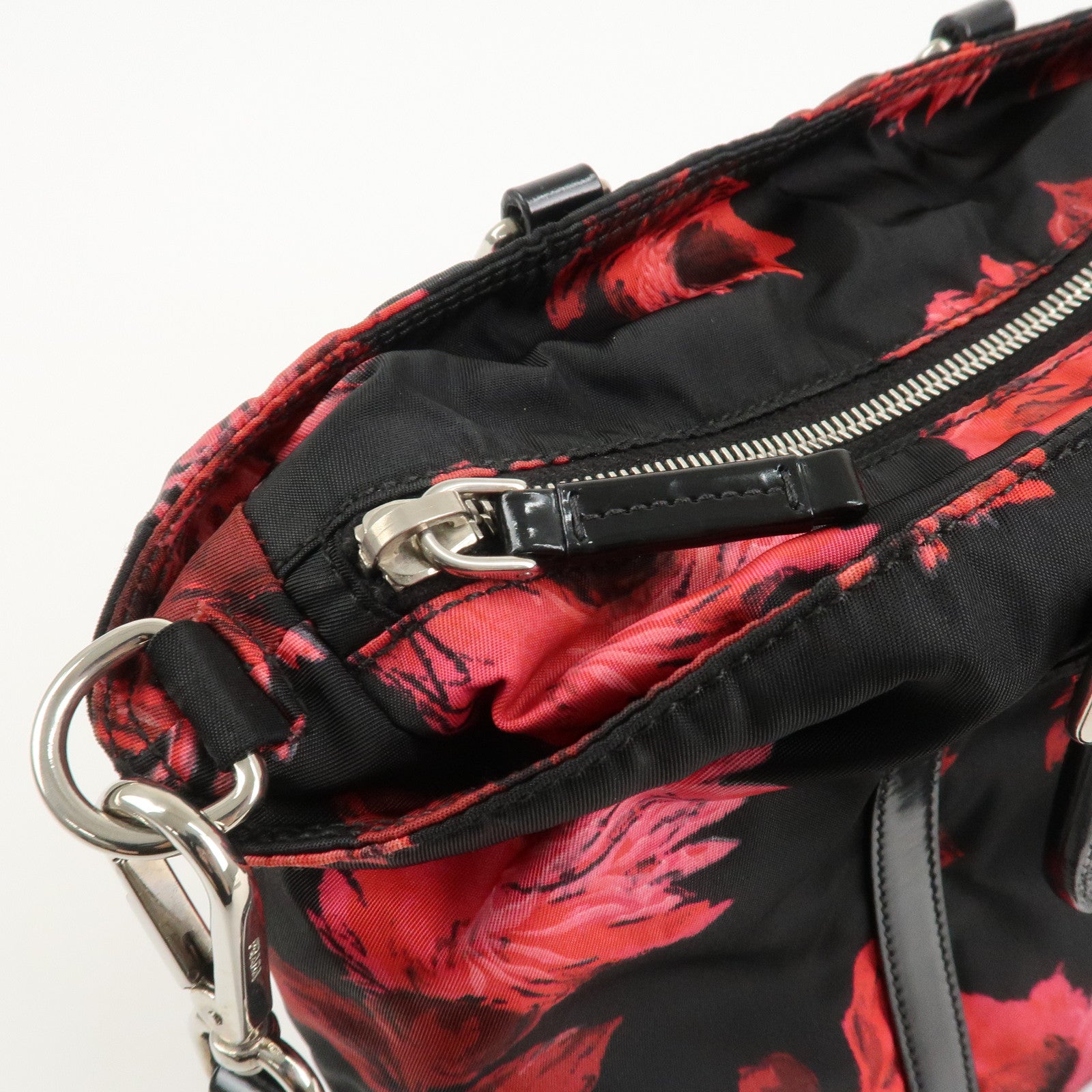 PRADA Triangle Logo Nylon Patent Leather 2Way Bag Flower BN1066 Used