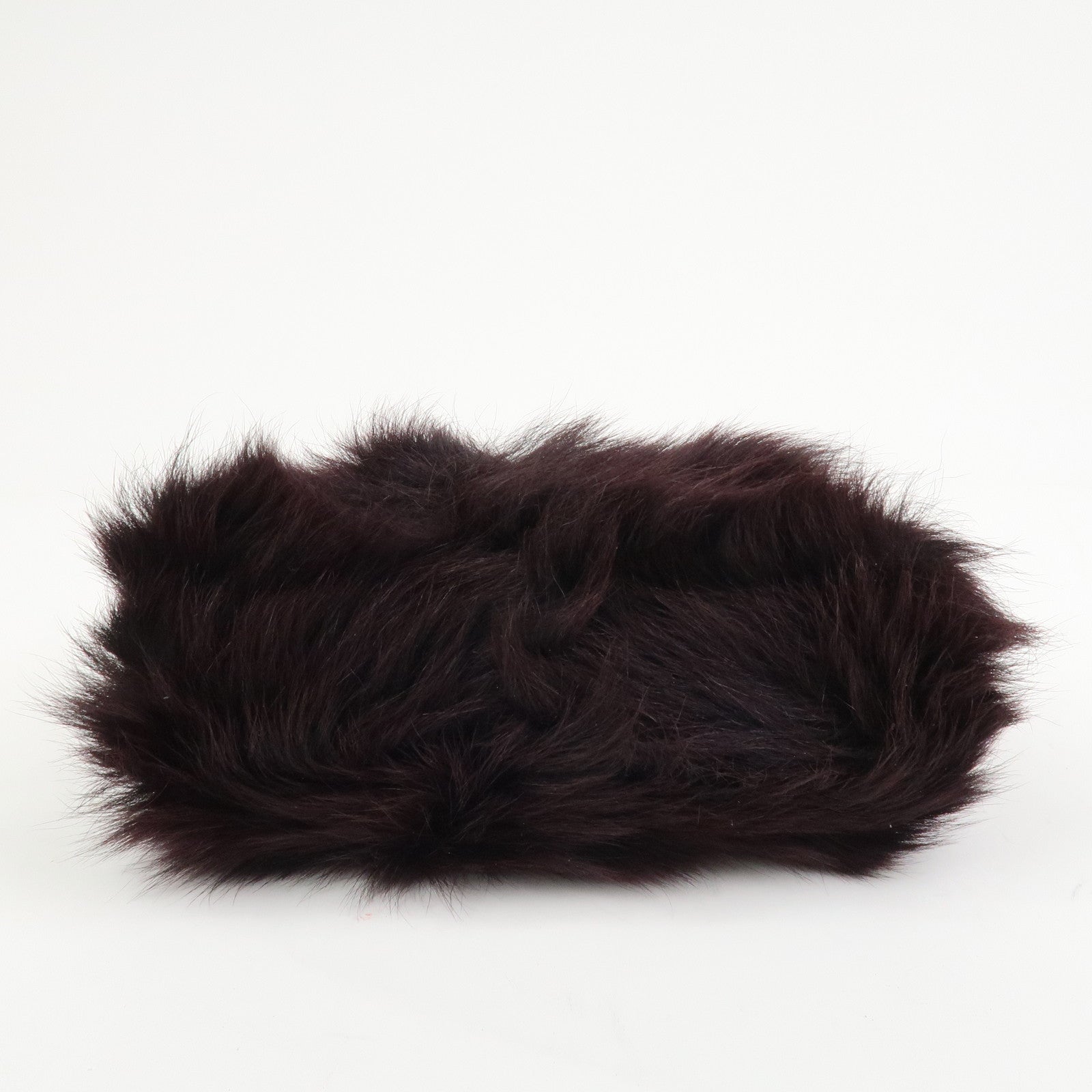 PRADA Leather Fur Chain Shoulder Bag Crossbody Bag Brown BP0368