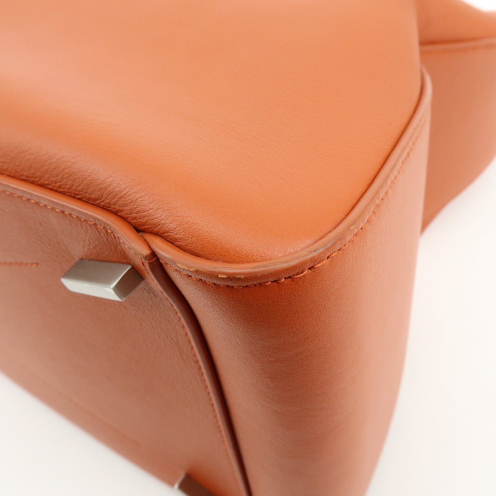 Ferragamo Logo Leather Tote Bag Hand Bag Orange