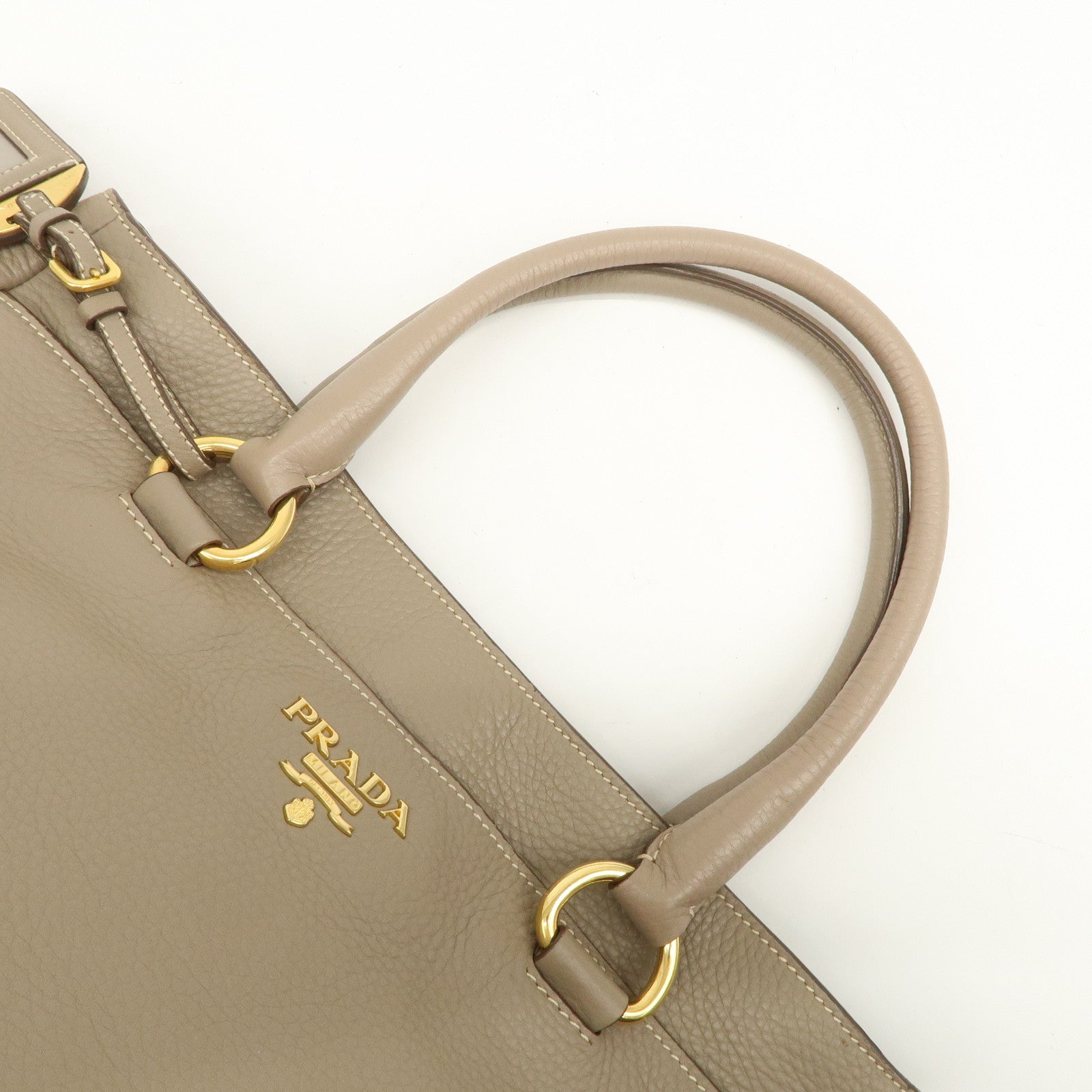 PRADA Logo Leather 2Way Bag Hand Bag Tote Bag Beige BR4393