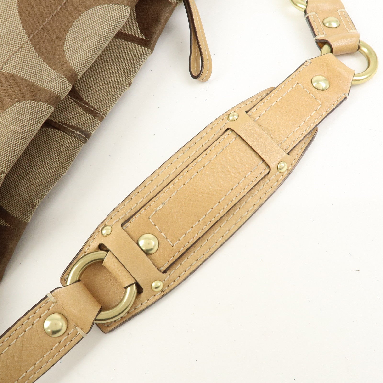 COACH Signature Canvas Leather Shoulder Hand Bag Beige