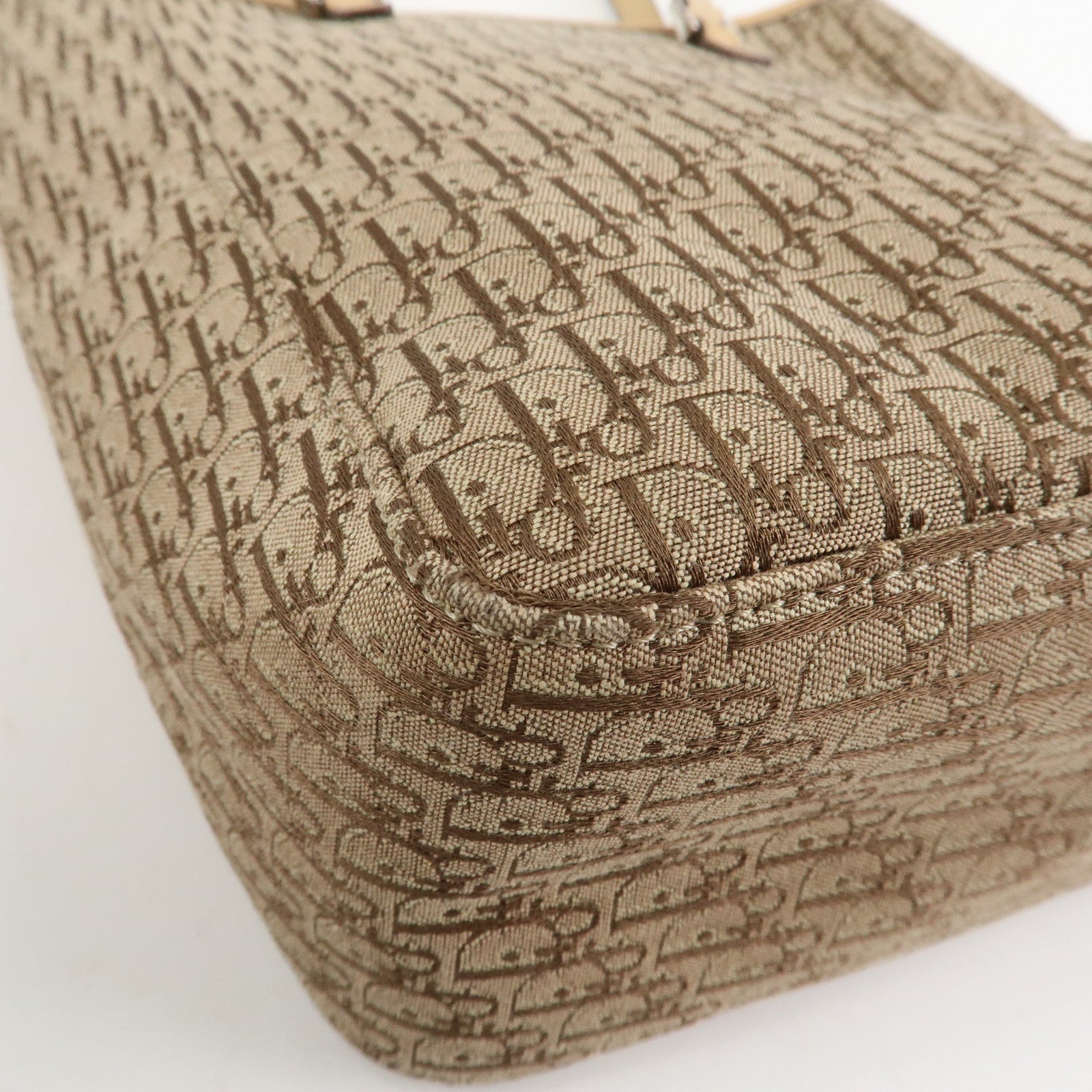 Christian Dior Trotter Leather Canvas Tote Bag Shoulder Bag Beige