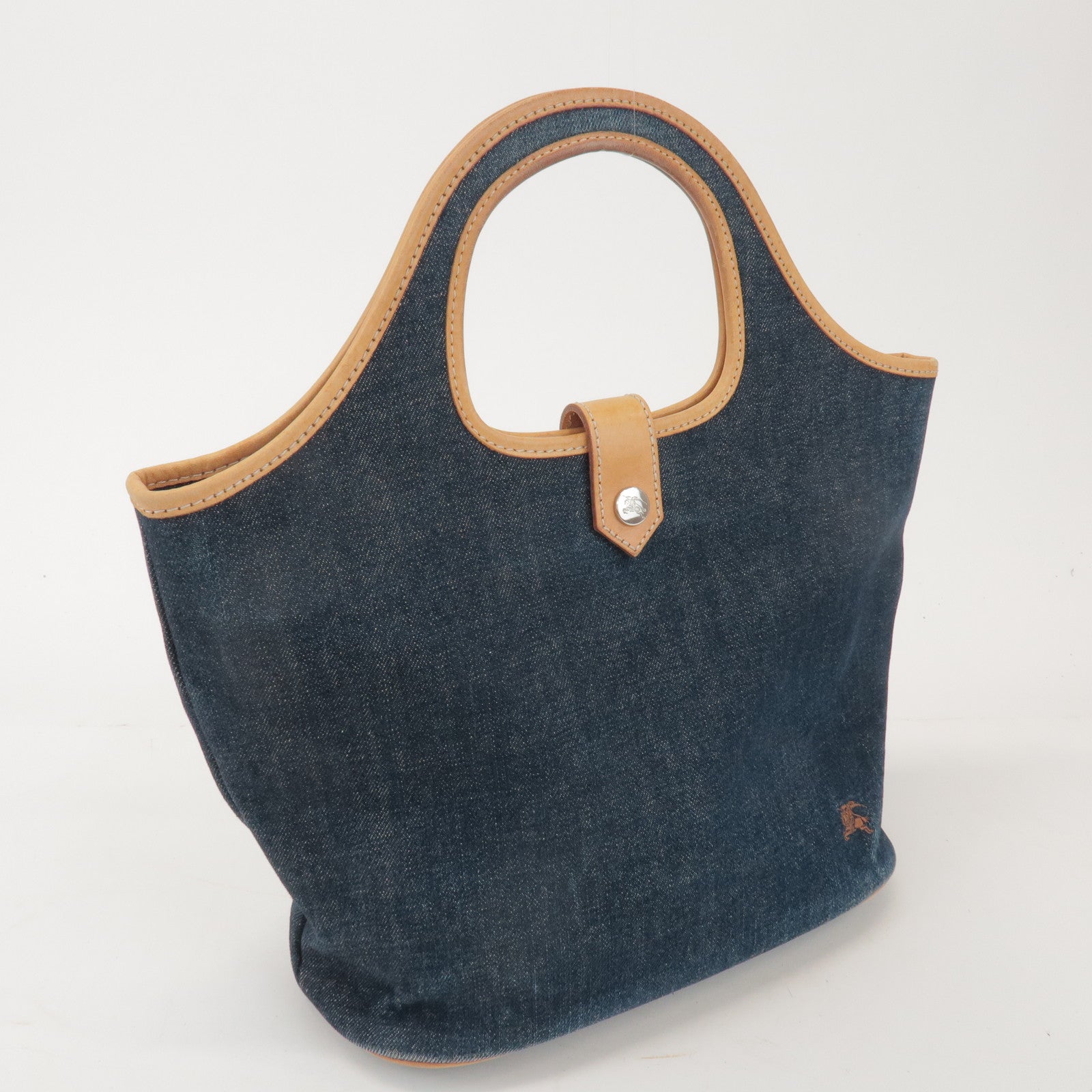 BURBERRY Blue Label Denim Leather Hand Bag Tote Bag Indigo Blue