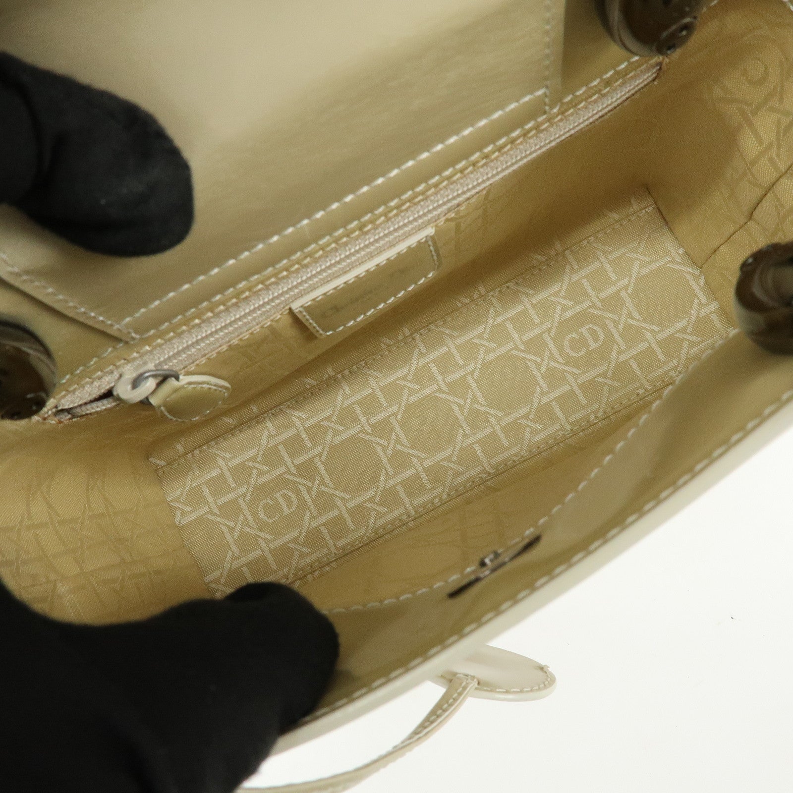 Christian Dior Maris Pearl Patent Leather Hand Bag Ivory