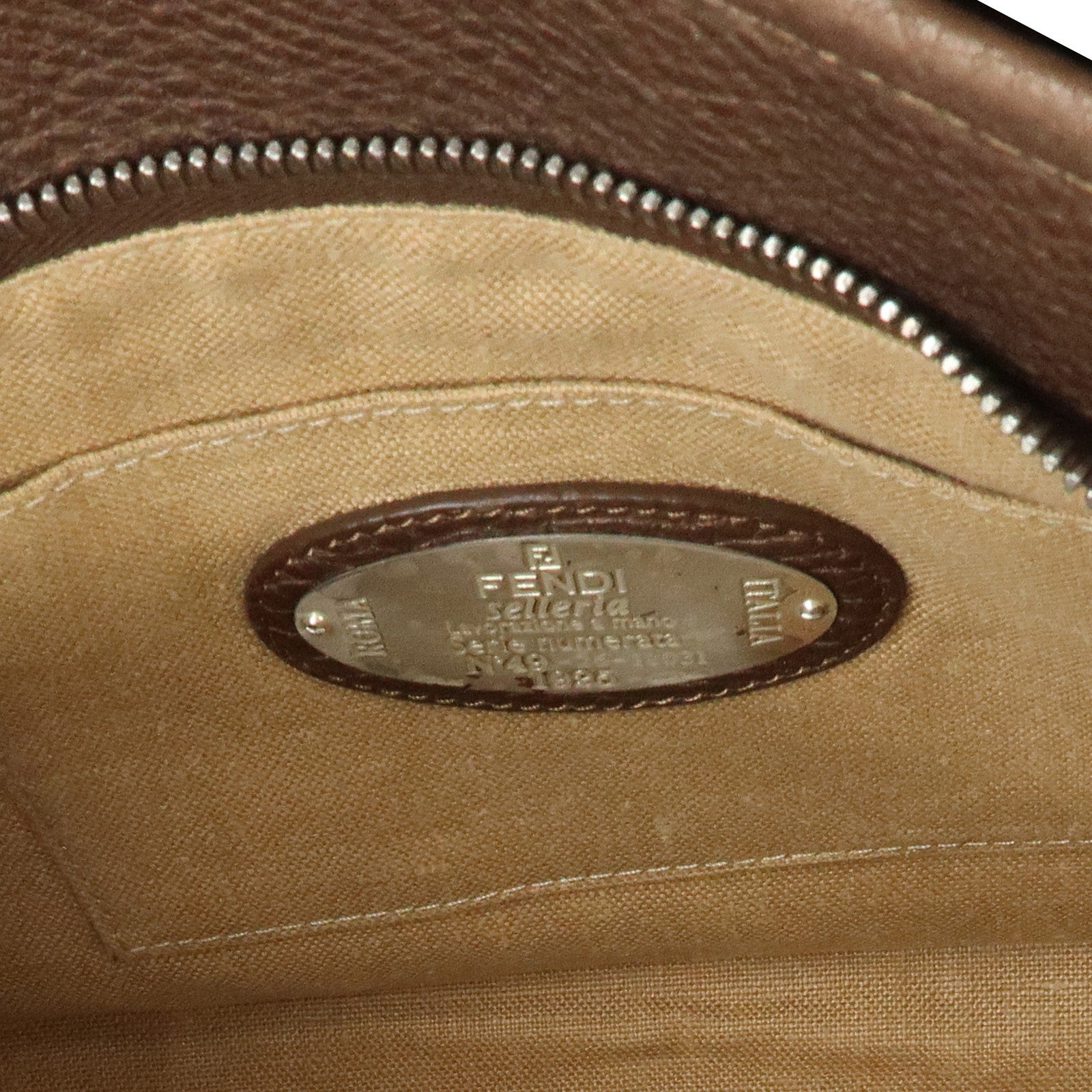 FENDI Seleria Leather Hand Bag Brown 8BN170