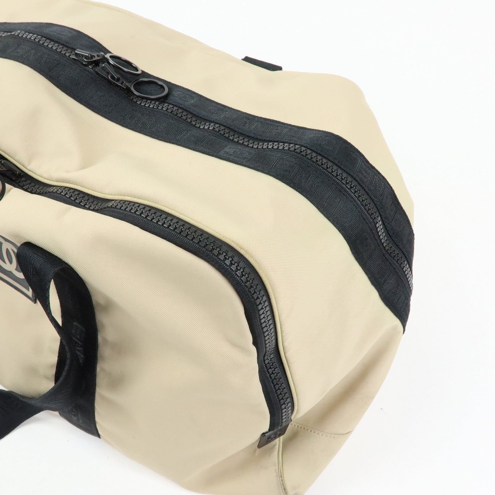 CHANEL CHANEL Sports Nylon Boston Bag Shoulder Bag Beige Black