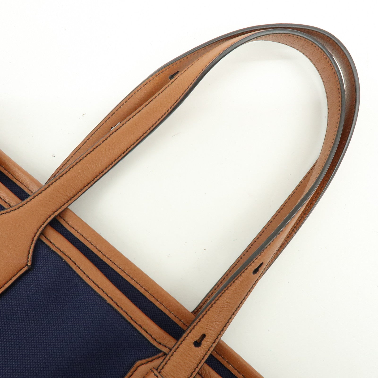 Ferragamo 1927 Signature Canvas Leather Tote Bag Navy Brown