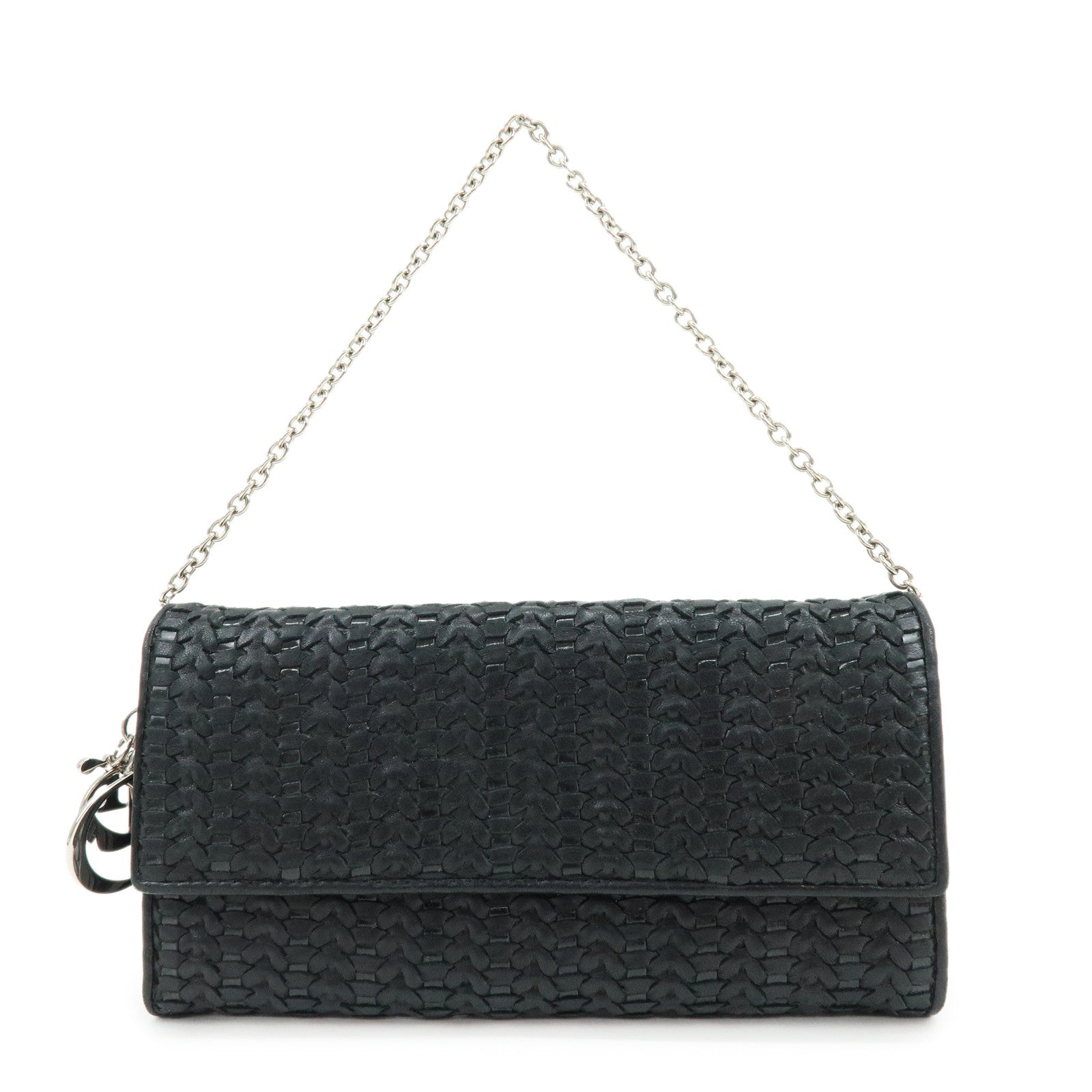Christian Dior Leather Chain Wallet WOC Hand Bag Black
