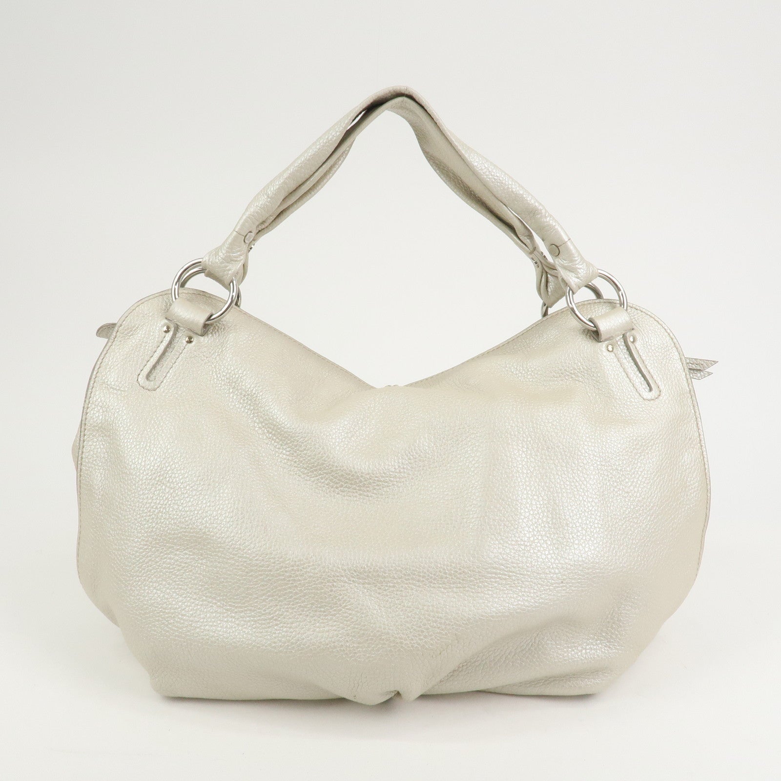 CELINE Logo Leather Bittersweet Shoulder Bag Tote Bag Silver