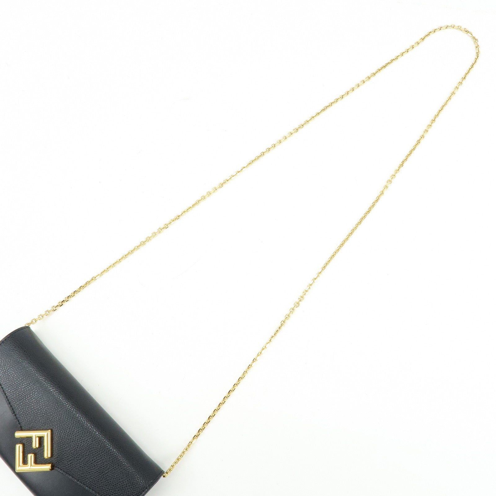 FENDI Leather Chain Wallet WOC Black 8M0365