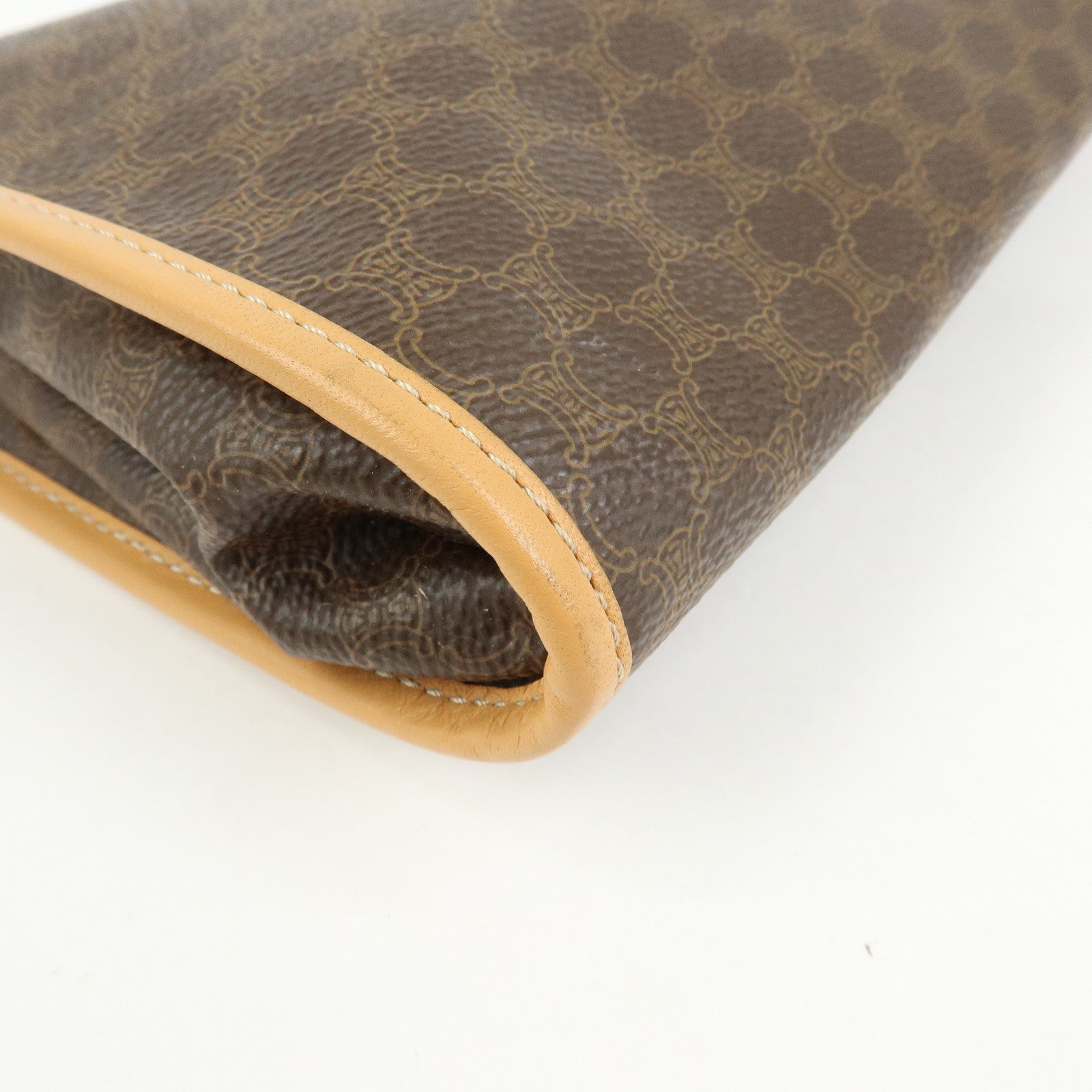 CELINE Macadam PVC Coated Canvas Leather Clutch Bag Pouch Brown