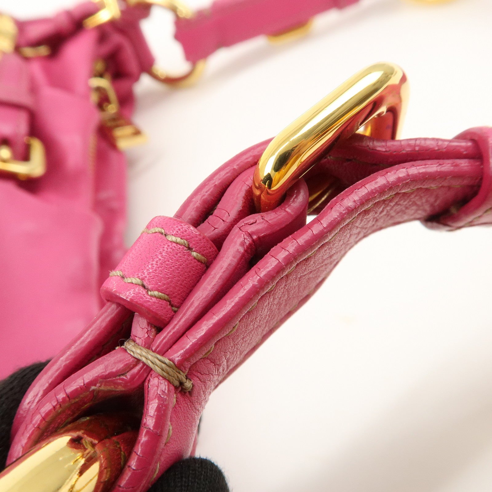 PRADA Logo Leather Shoulder Bag Pink Gold HDW