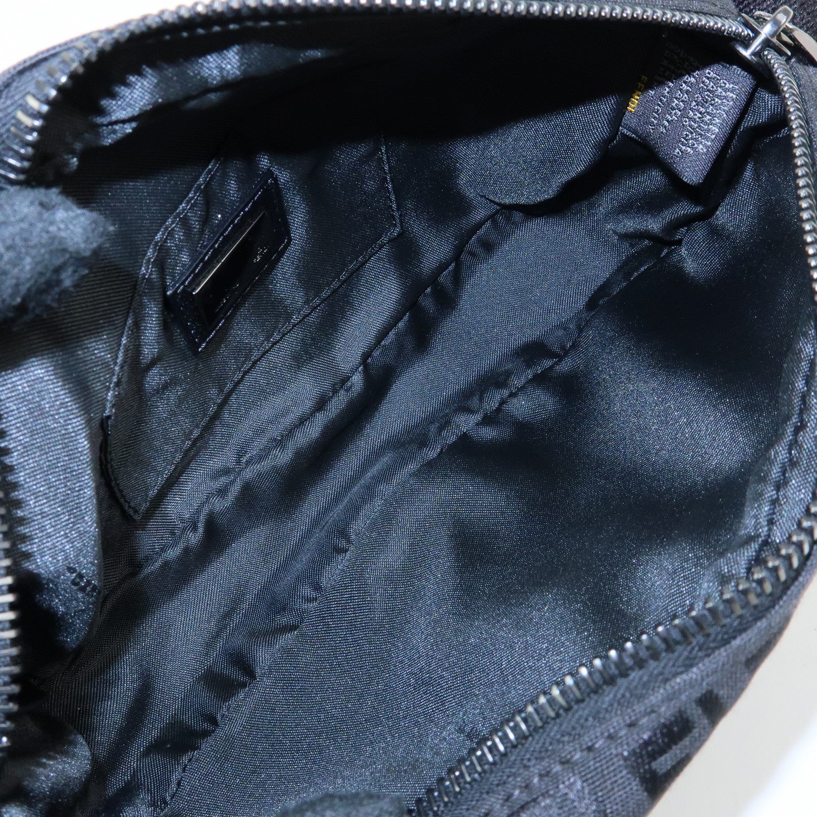 FENDI Zucchino Canvas Leather Shoulder Crossbody Bag Black 8BR324