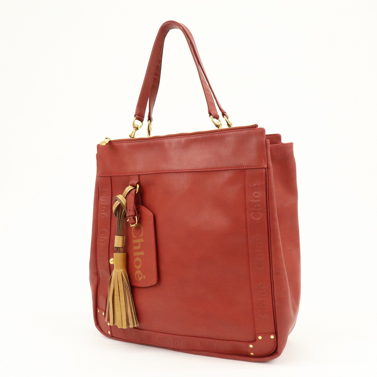 Chloe Eden Leather Shoulder Bag Hand Bag Tote Bag Red