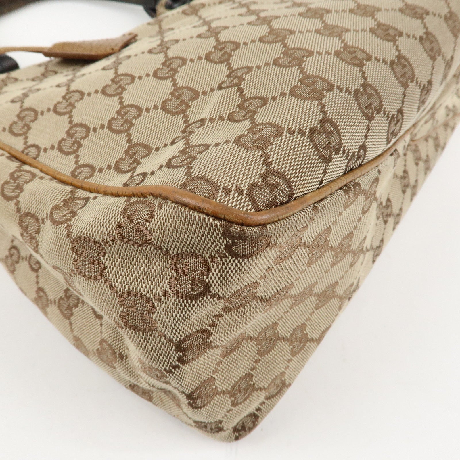 GUCCI GG Canvas Wood Handle Shoulder Bag Hand Bag Beige 106494 Used