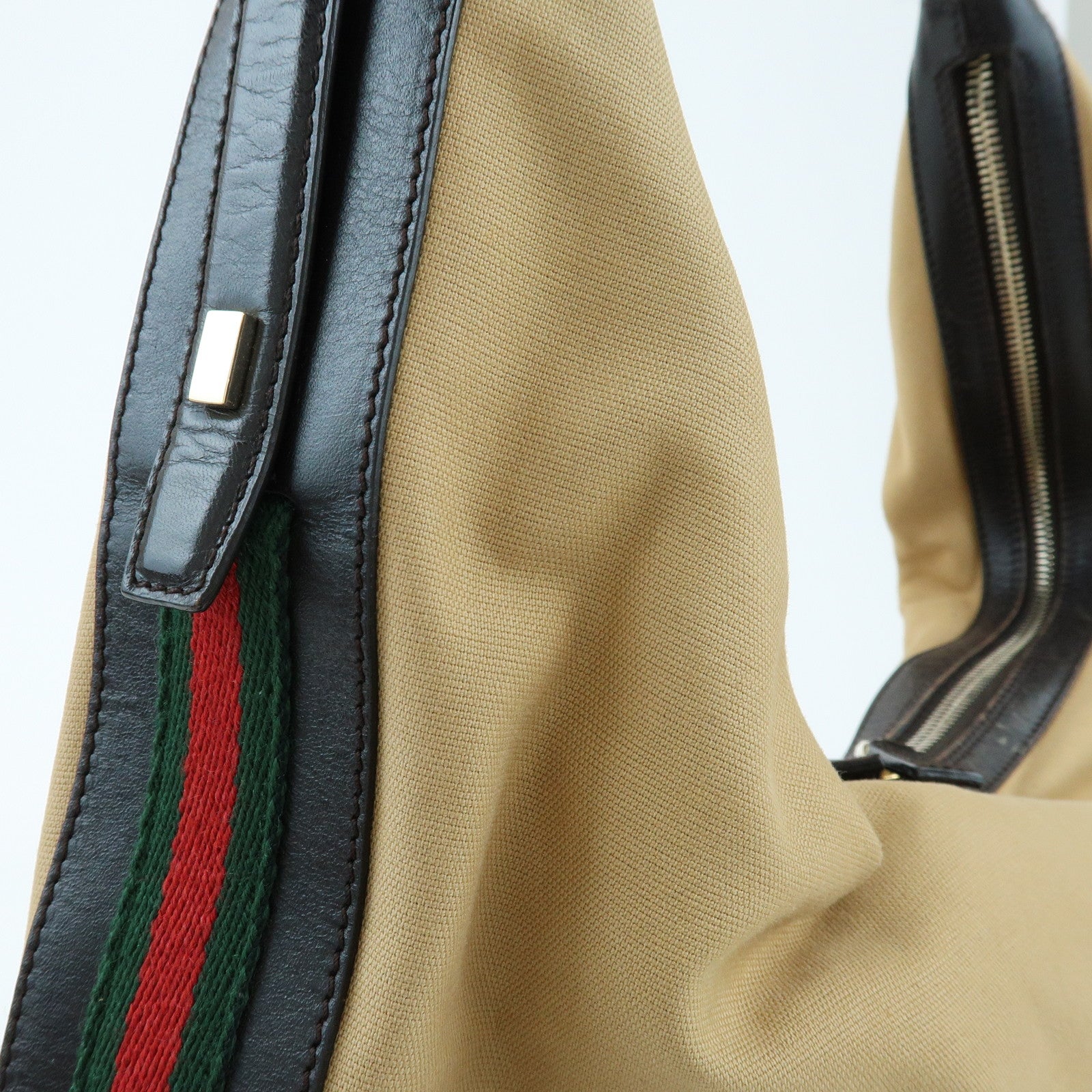 GUCCI Sherry Canvas Leather Shoulder Bag Beige Brown 001・4287