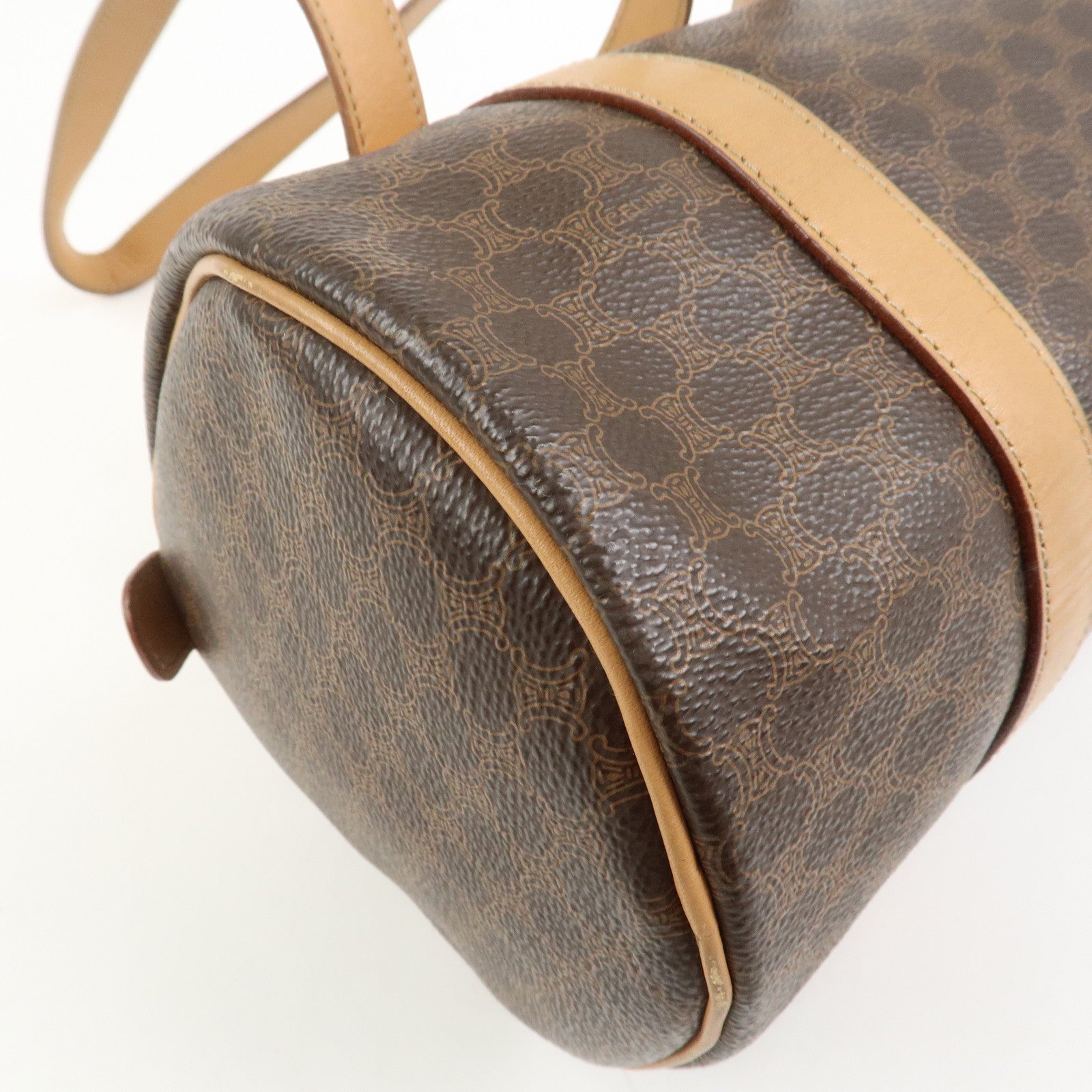 CELINE Macadam Canvas Leather Boston Bag Tote Bag Brown