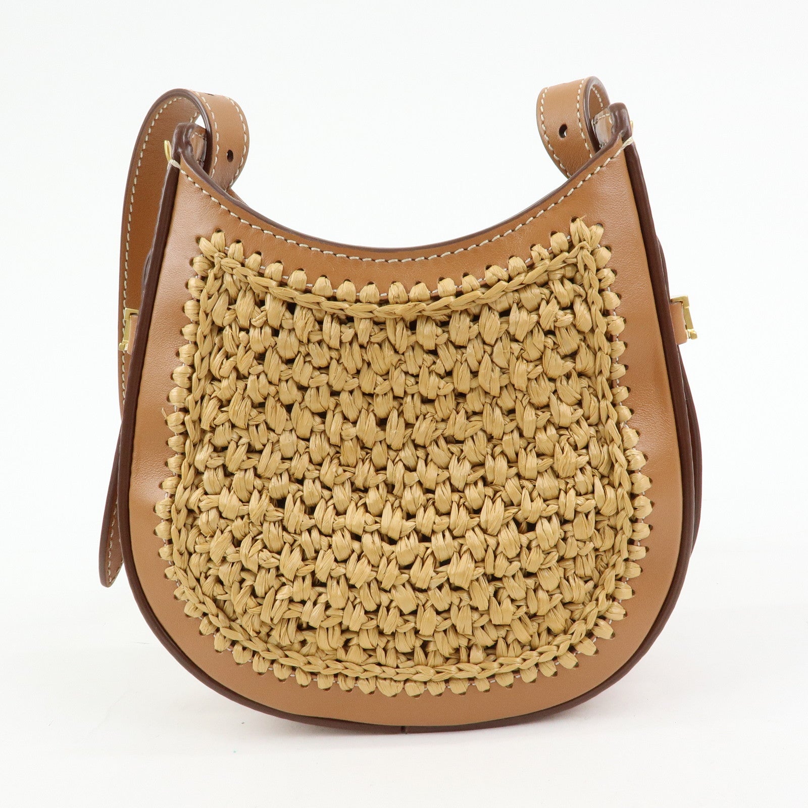 TOD'S Oboe Raffia Leather Shoulder Bag Crossbody Bag Beige Brown