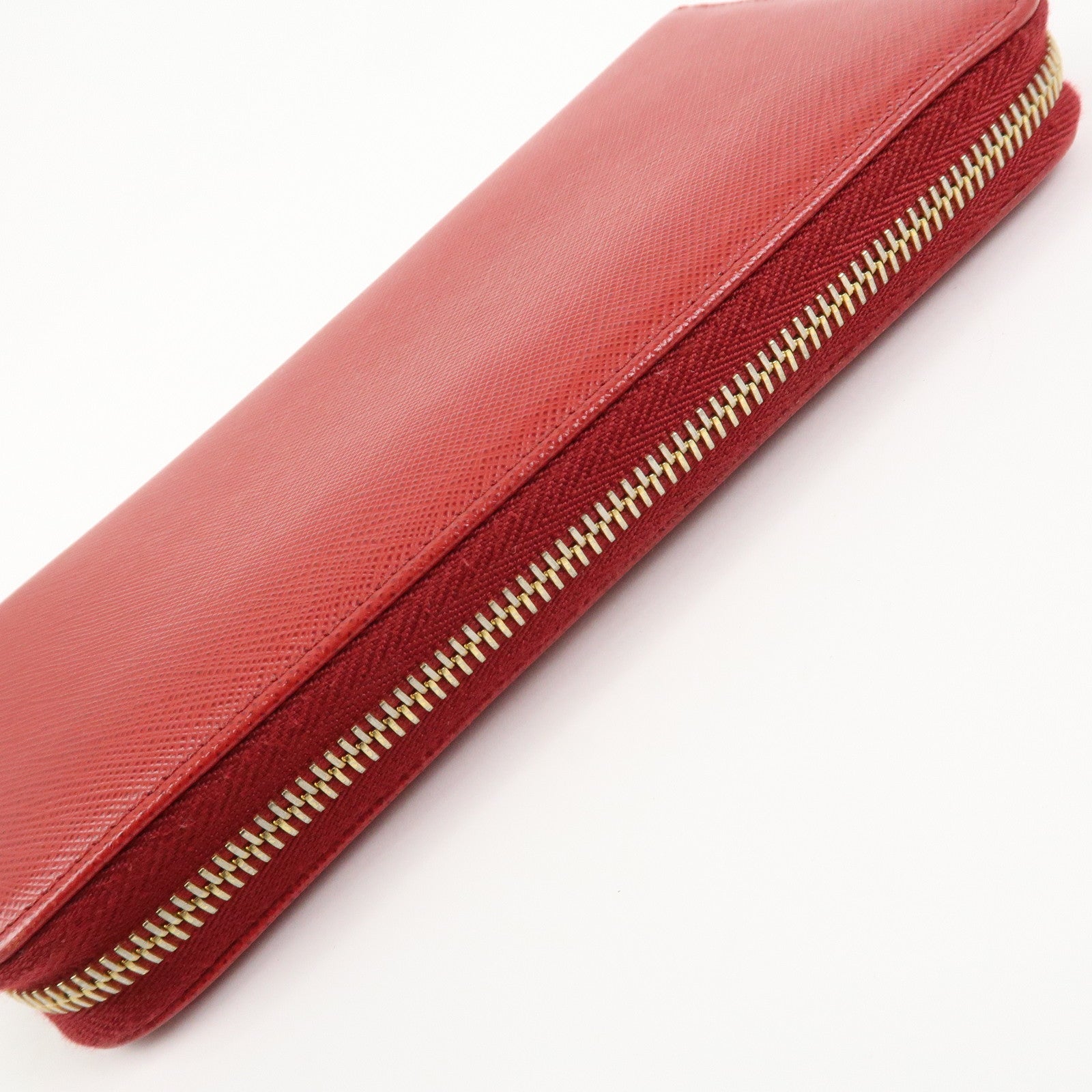 PRADA Logo Saffiano Leather Round Zippy Long Wallet Red 1ML506