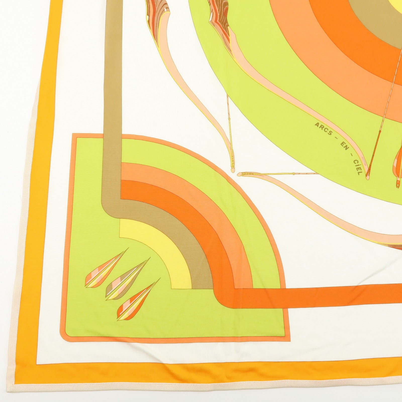 HERMES Carre 90 Silk 100% Scarf ARCS~EN~CIEL Orange White