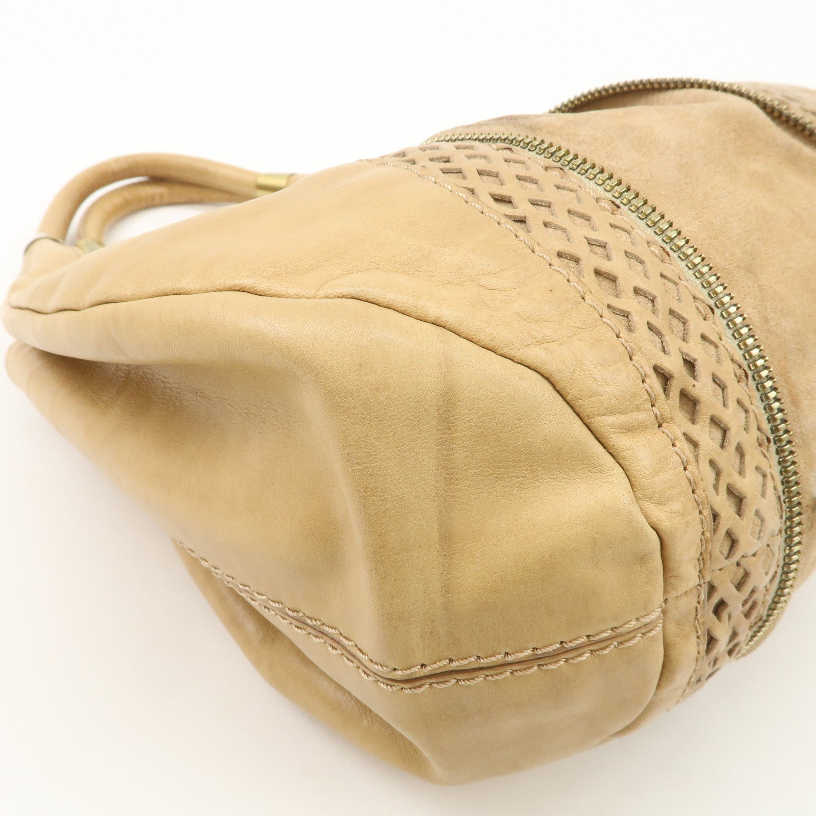 JIMMY CHOO Leather Shoulder Bag Hand Bag Beige Gold Hardware