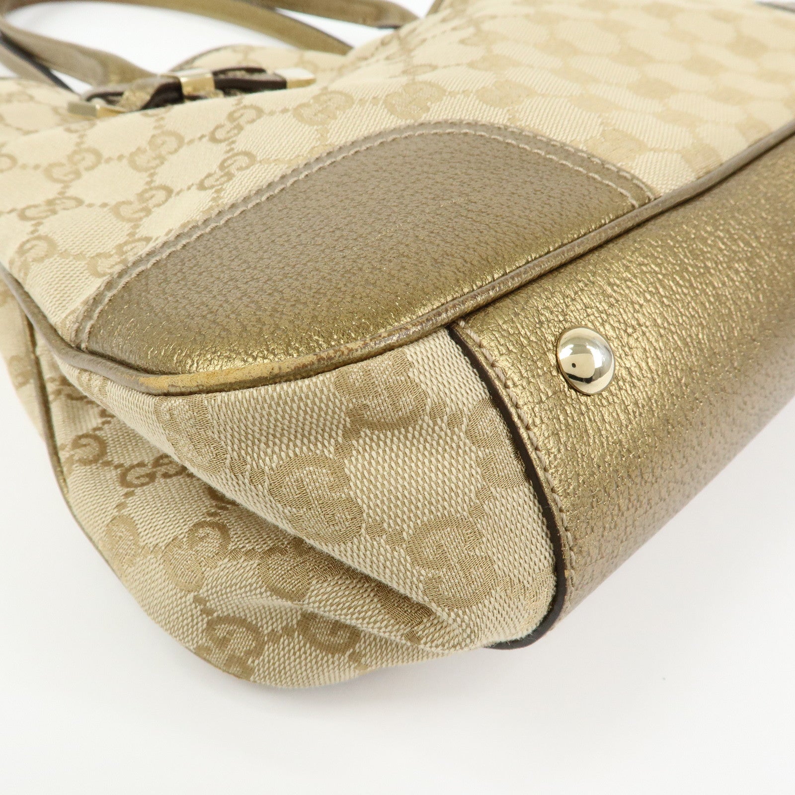 GUCCI Princy GG Canvas Leather Tote Shoulder Bag Beige Gold 163805
