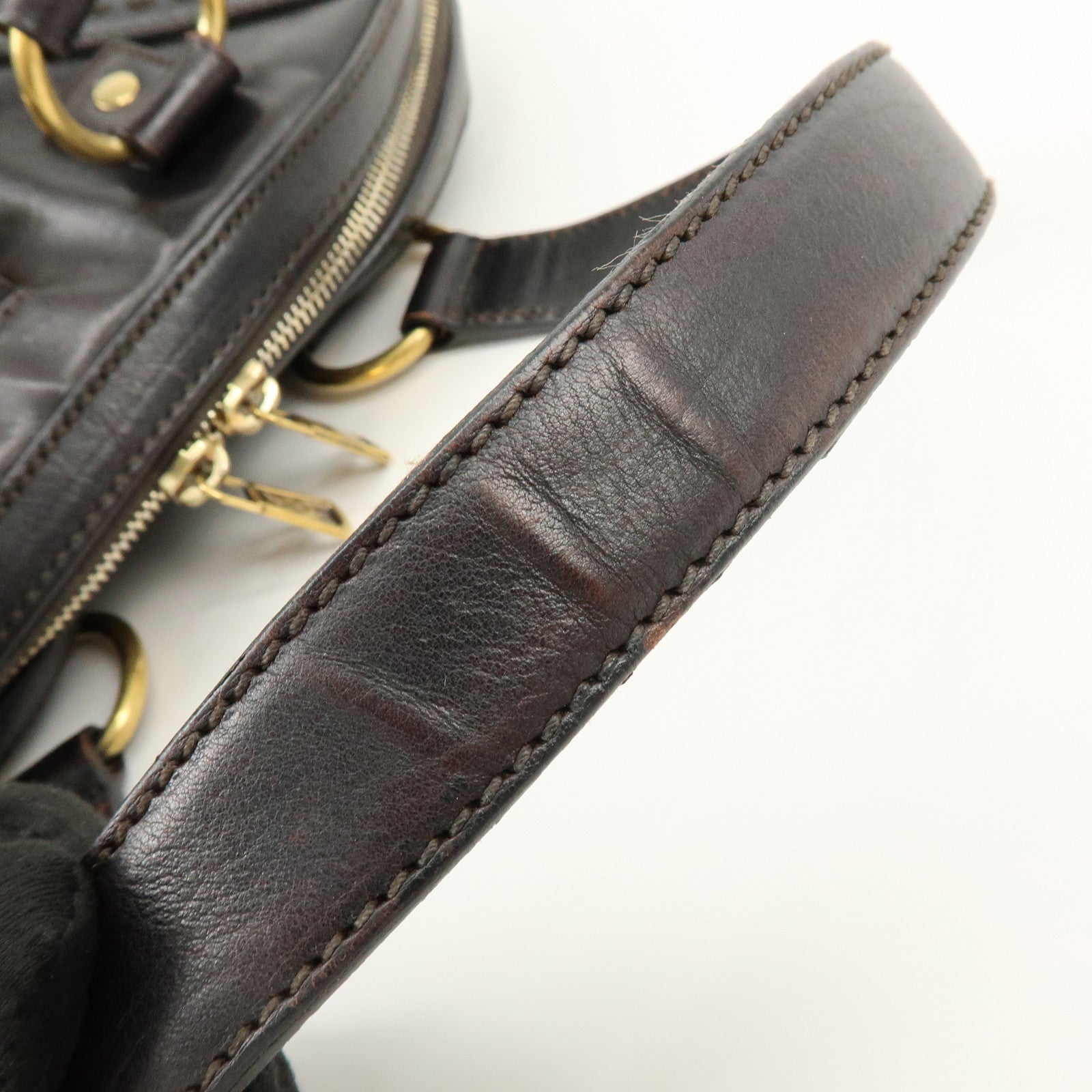 SAINT LAURENT PARIS Muse Leather Hand Bag Dark Brown 156465