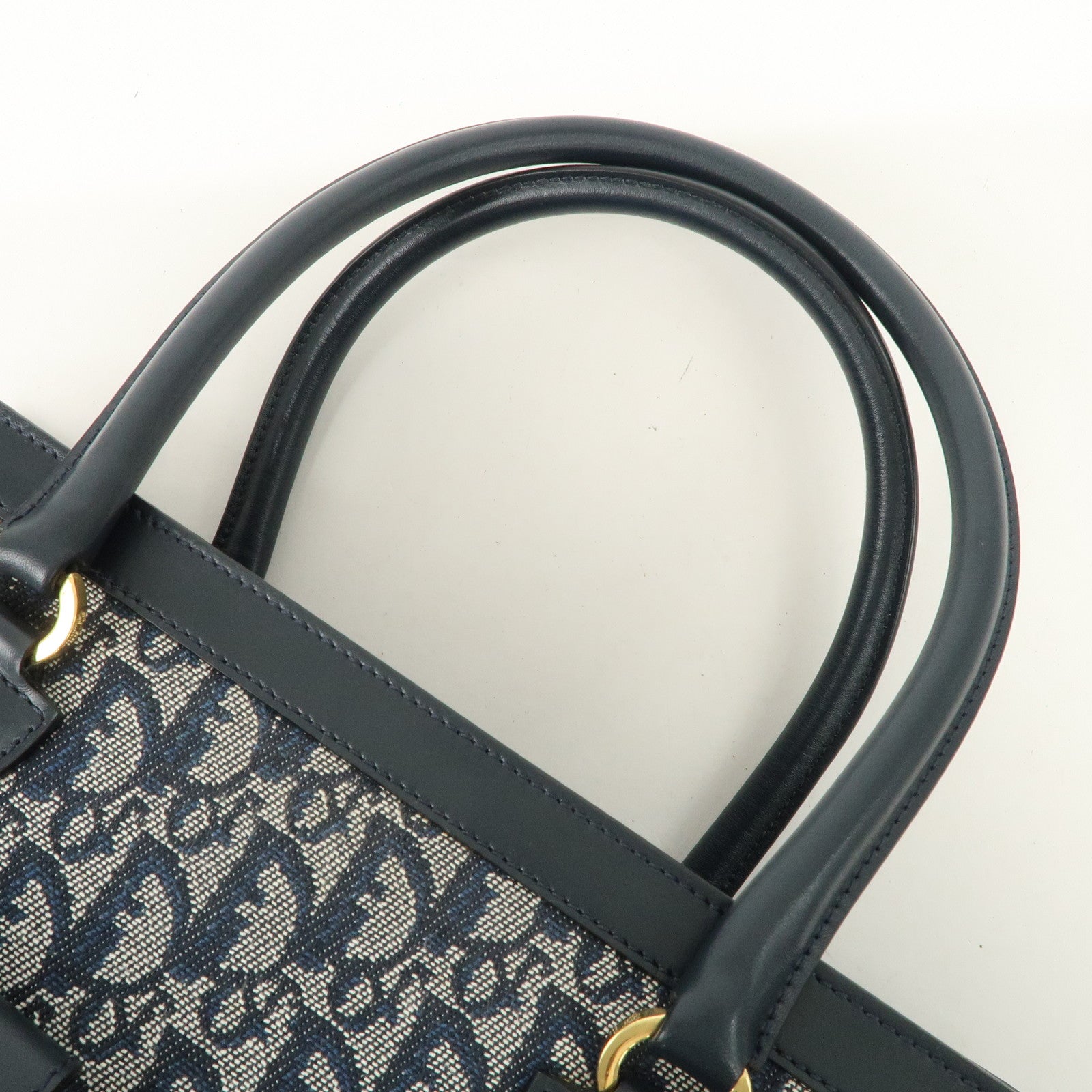 Christian Dior Trotter Canvas Leather Tote Bag Hand Bag Navy Used