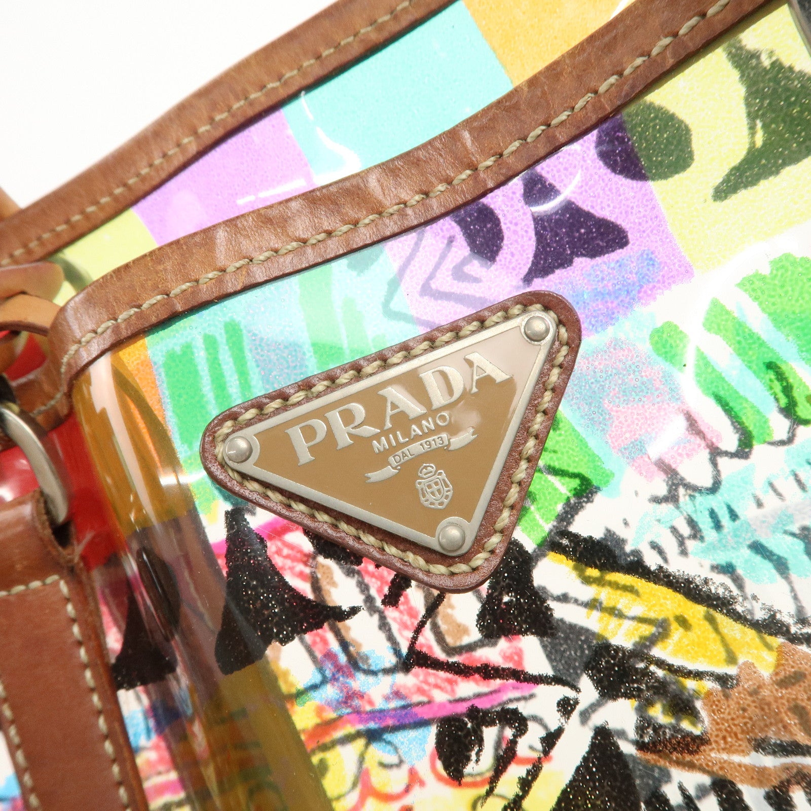 PRADA Venetian Print PVC Leather Tote Bag Clear Multicolor BR2515