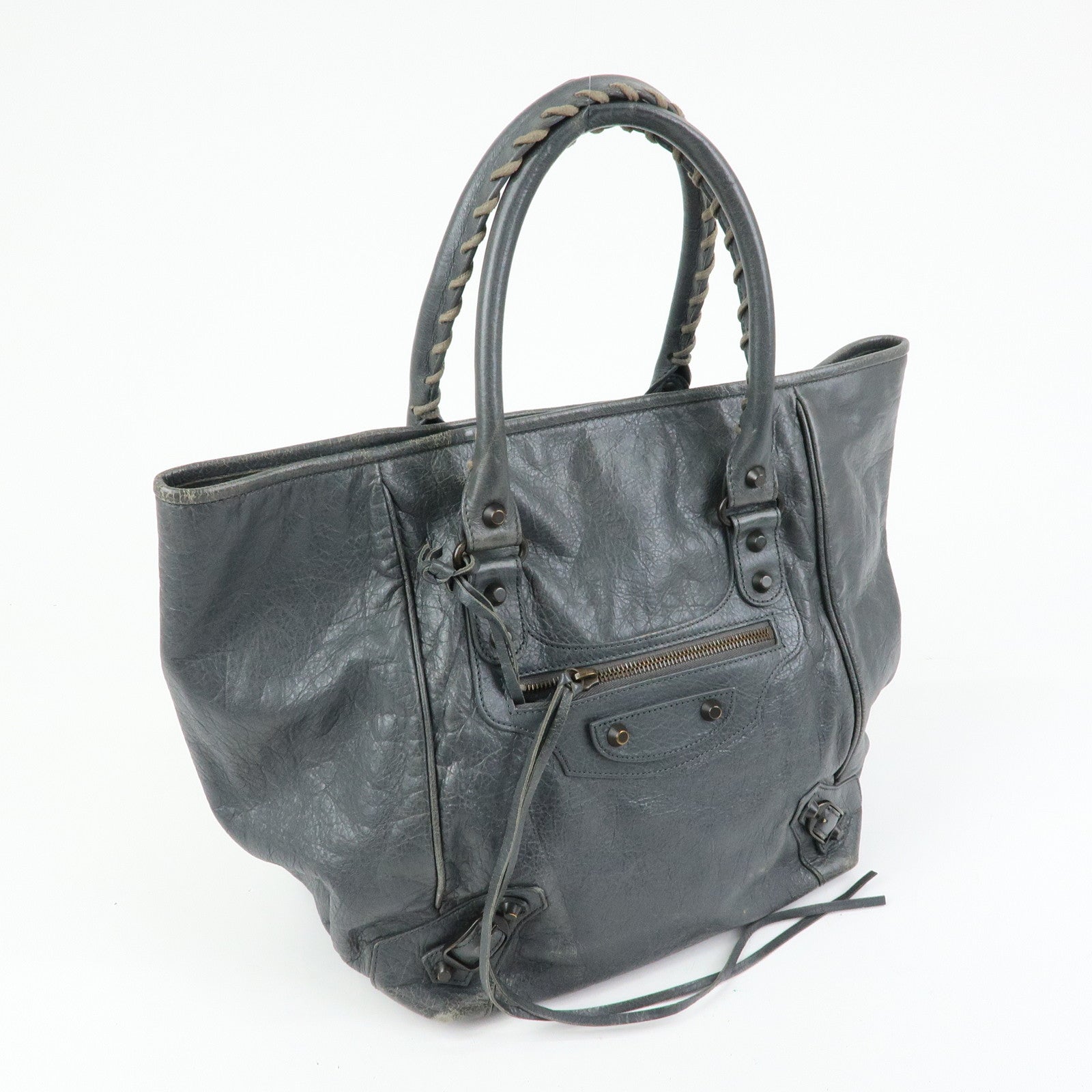 BALENCIAGA The Sunday Leather Tote Bag Hand Bag Gray 228750