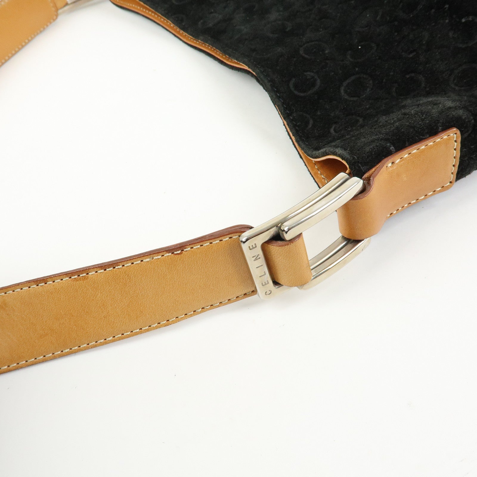 CELINE C Macadam Suede Leather Shoulder Bag Black Brown