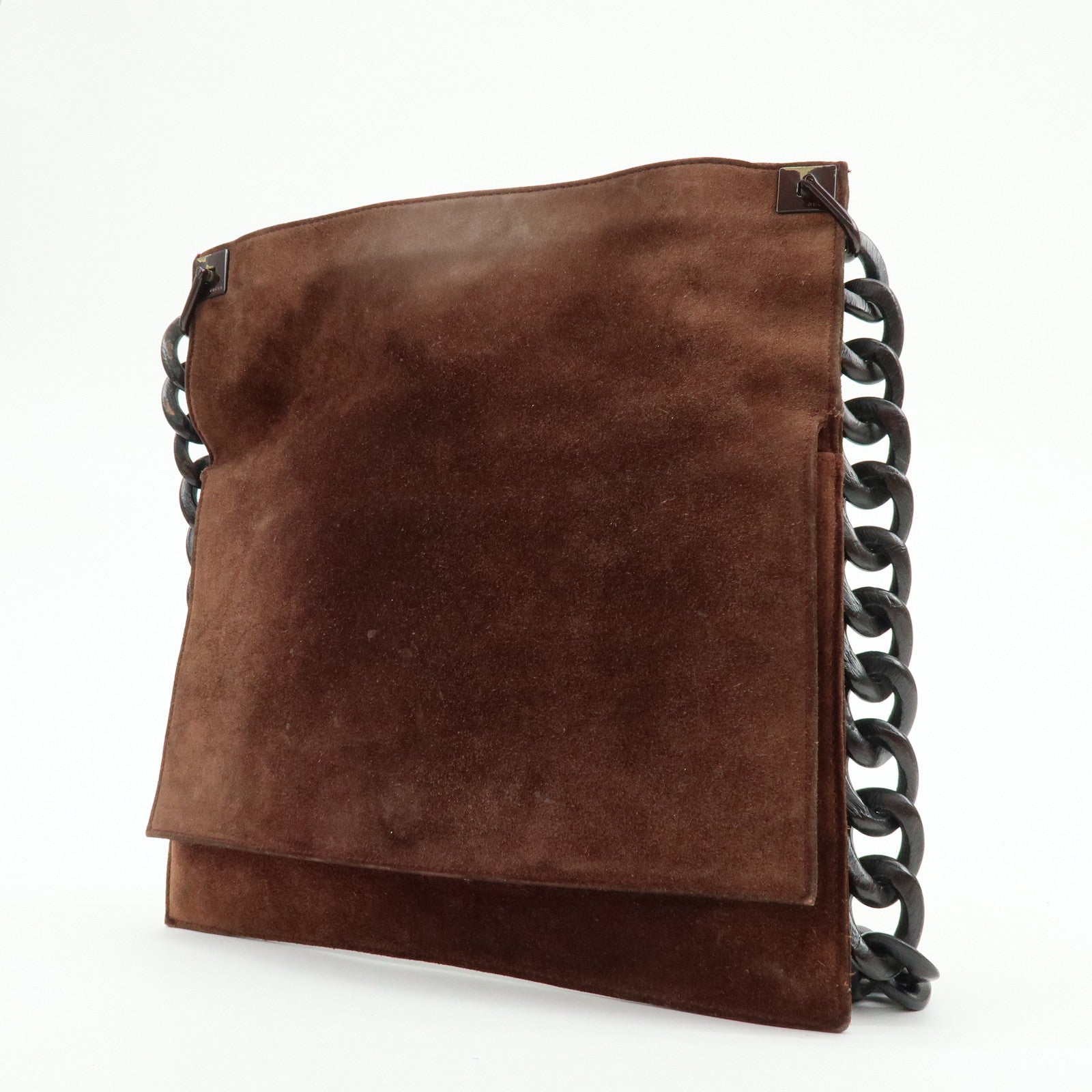 GUCCI Suede Wood Shoulder Bag Crossbody Bag Brown 002・1705