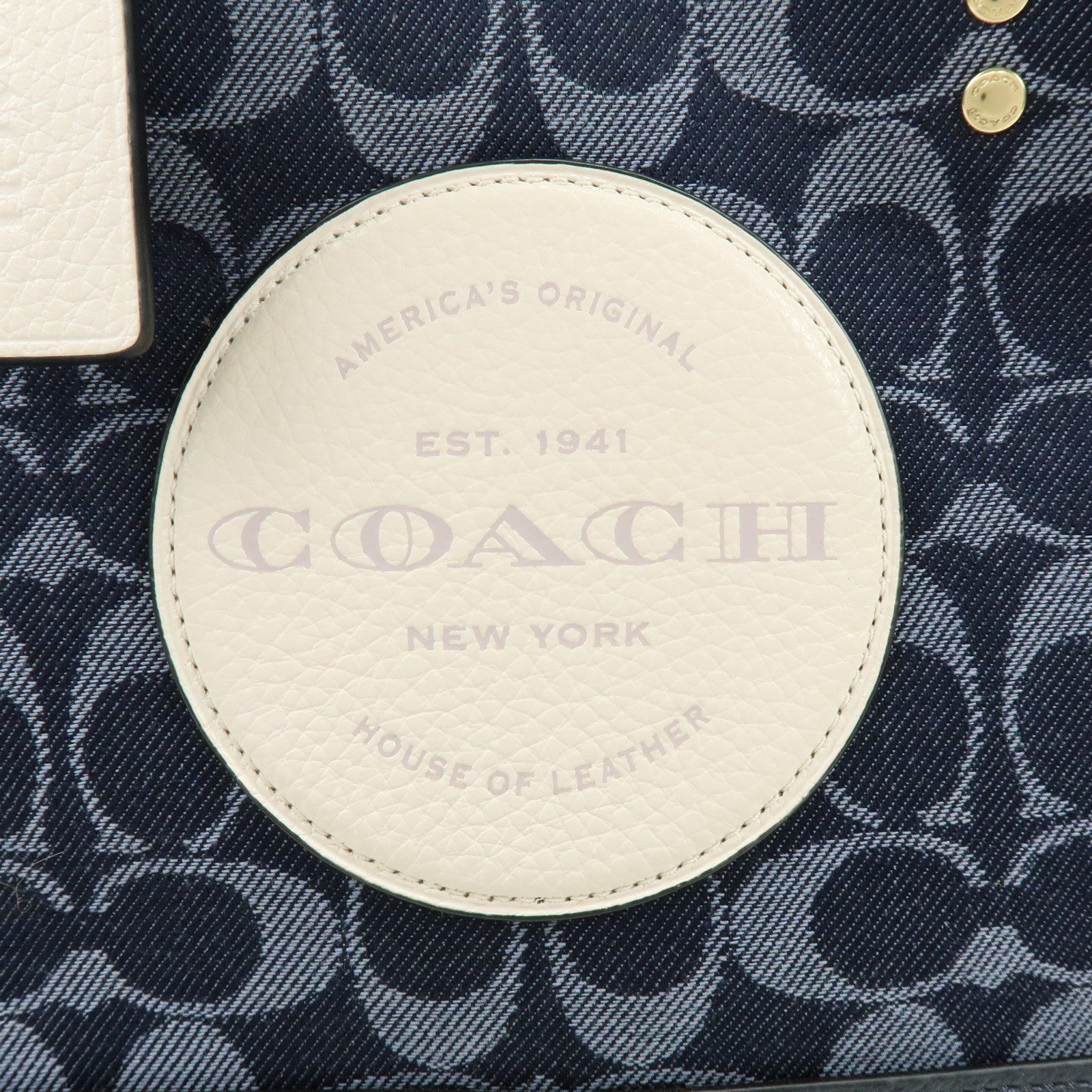 COACH Dempsey Signature Denim Leather 2Way Shoulder Hand Bag Navy