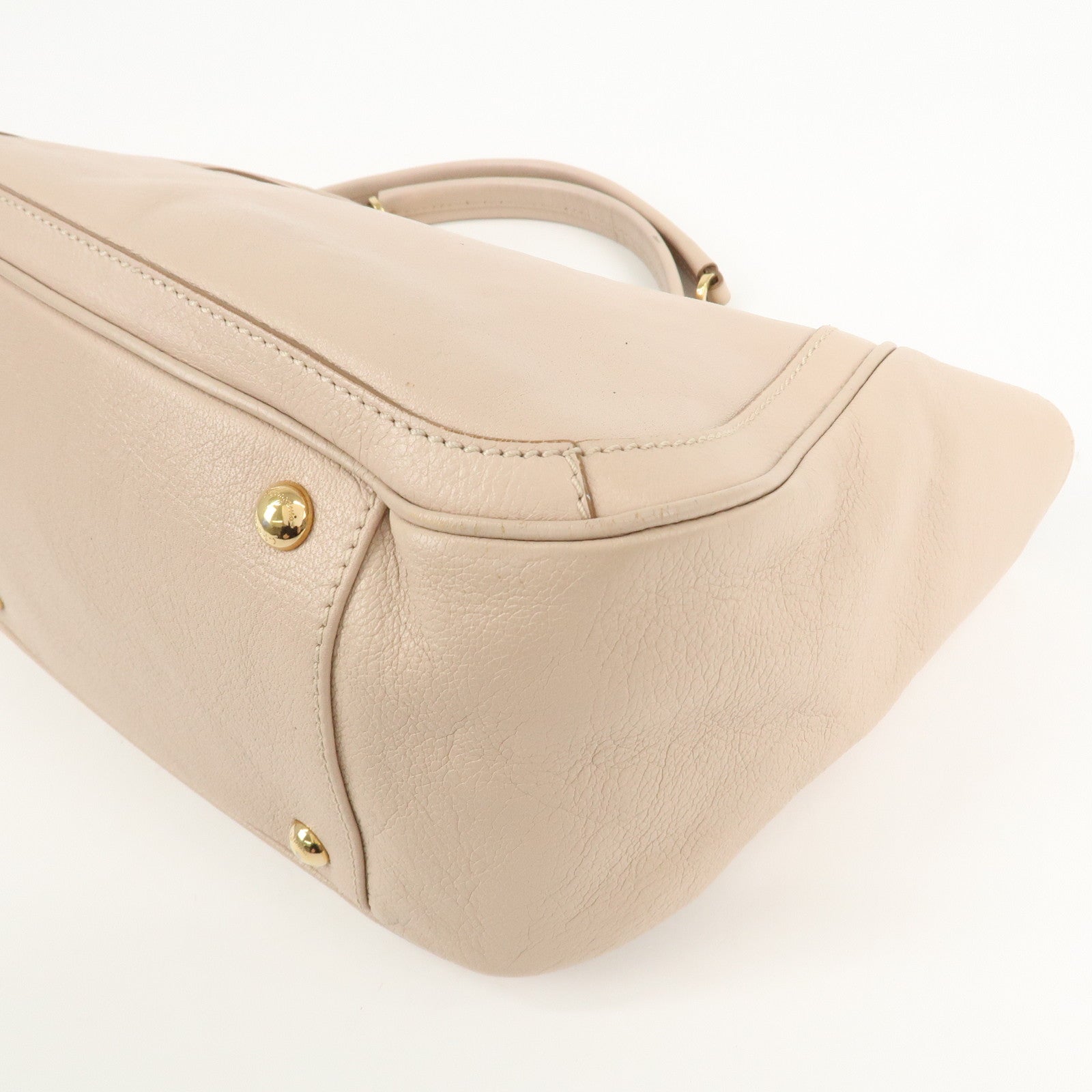 Ferragamo Leather Shoulder Bag Hand Bag Pink Beige Gold