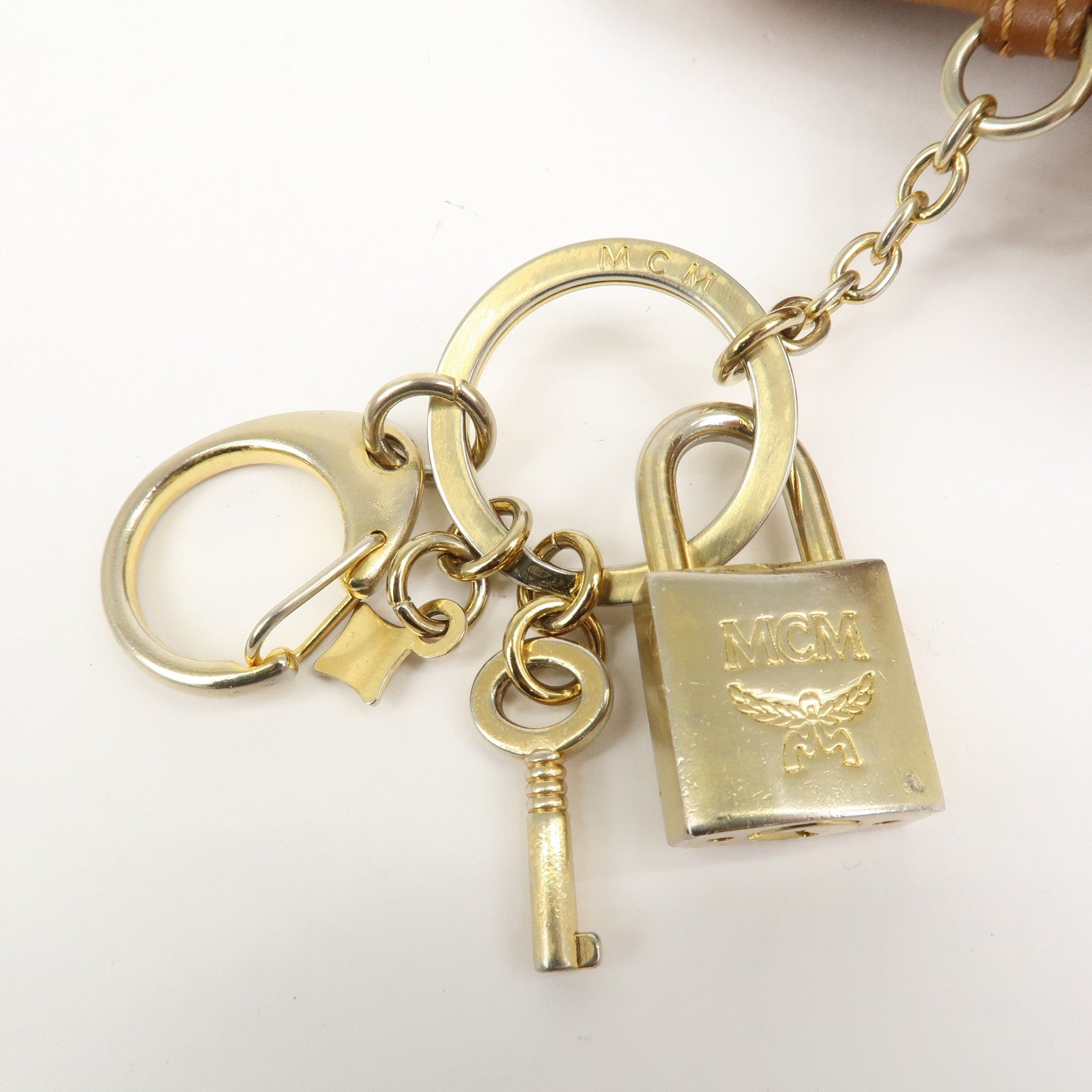 MCM Logo Leather Dog Charm Bag Charm Key Charm Brown