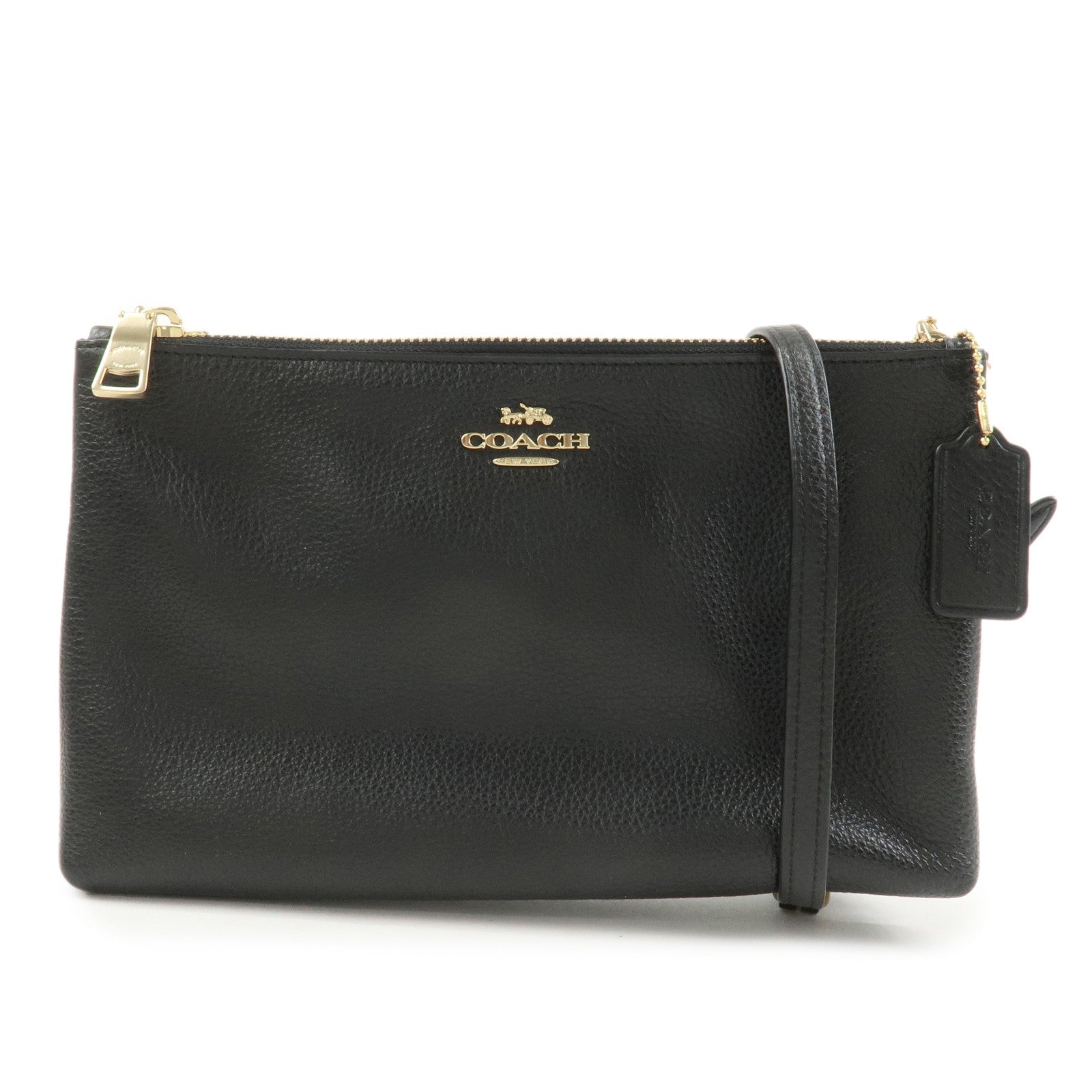 COACH Logo Leather Shoulder Bag Crossbody Bag Black