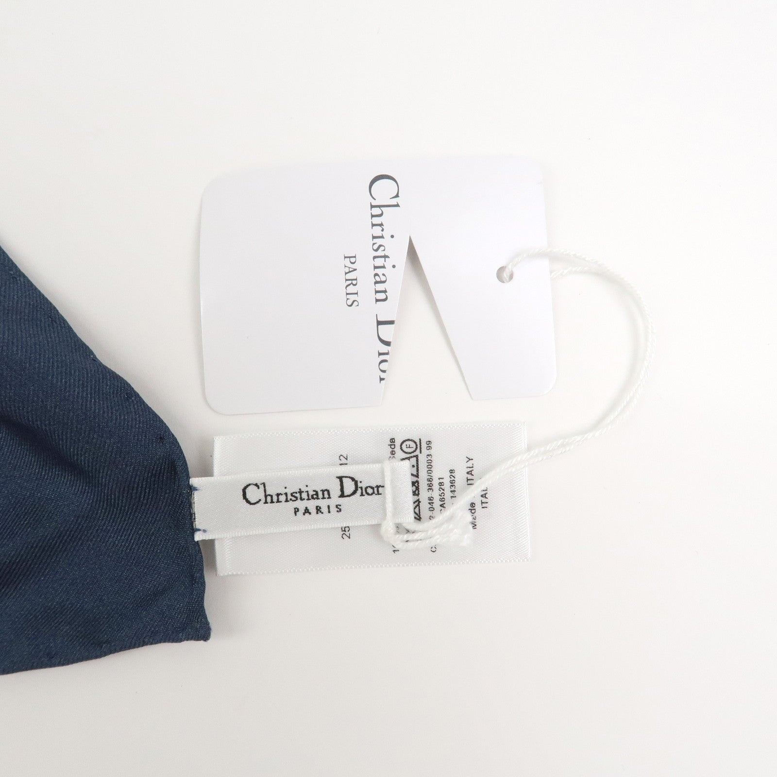 Christian Dior Logo Silk 100% Lion Flowers Scarf White Navy