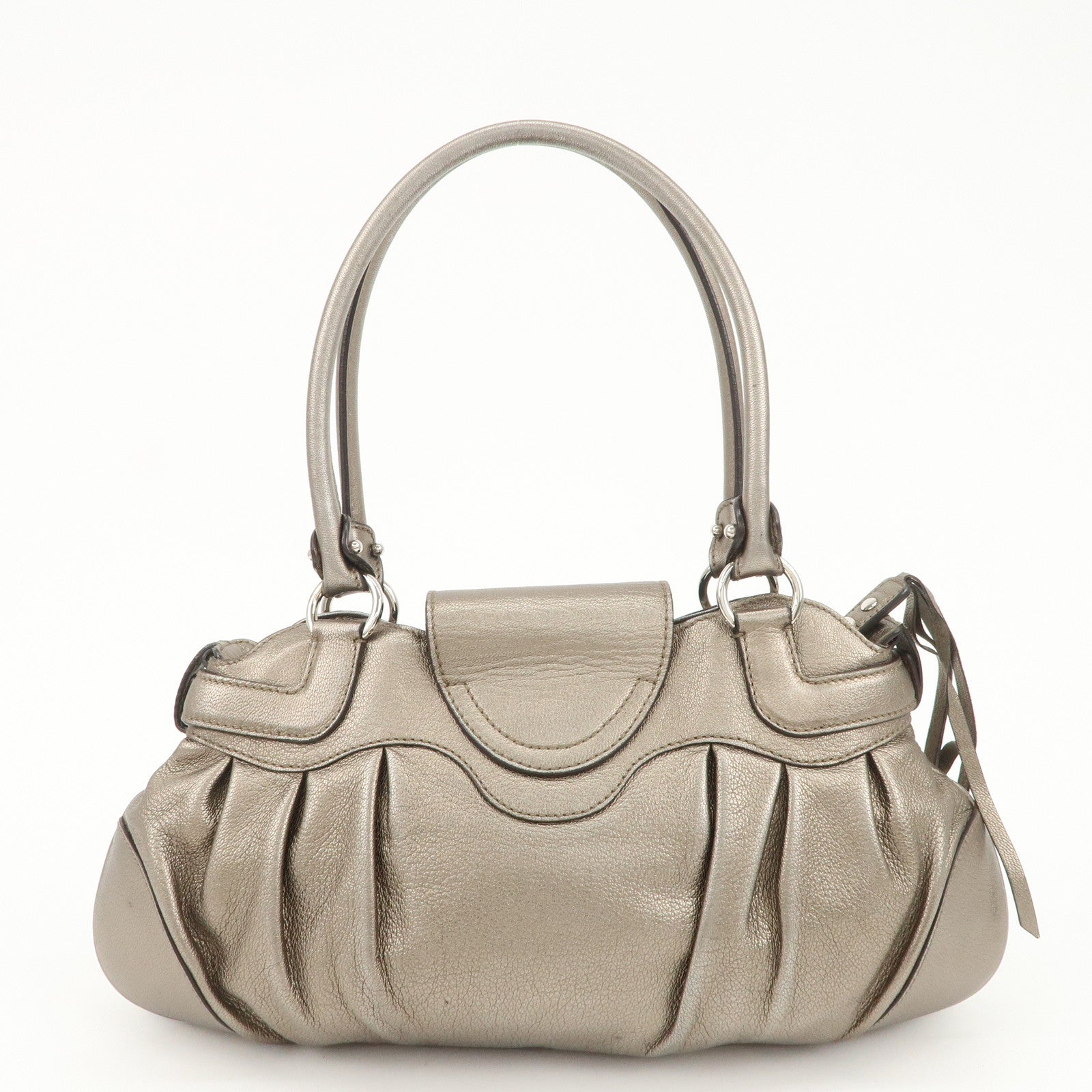 Ferragamo Gancini Leather Hand Bag Shoulder Bag Silver Gray