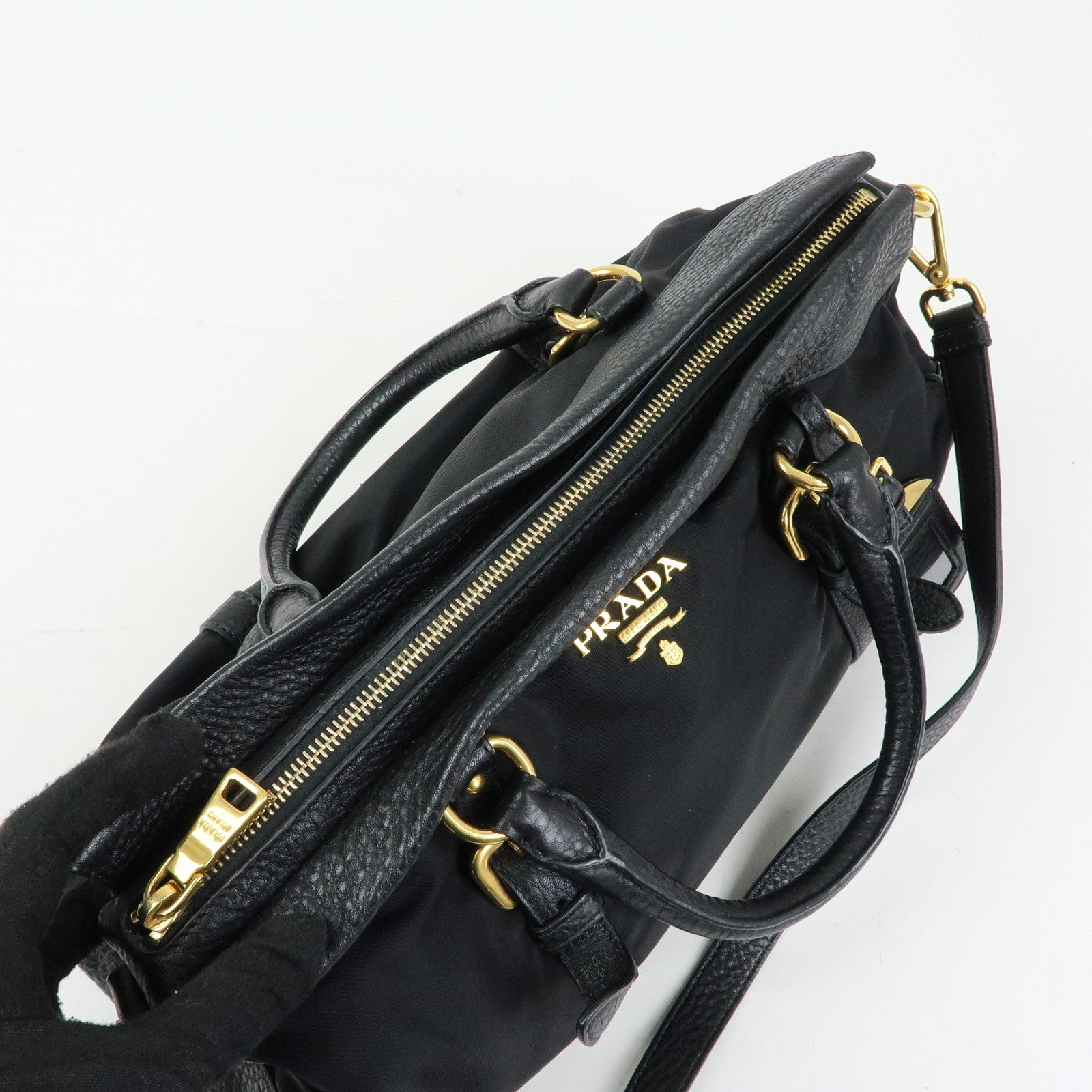 PRADA Logo Nylon Leather 2Way Shoulder Bag Hand Bag Black BN2032