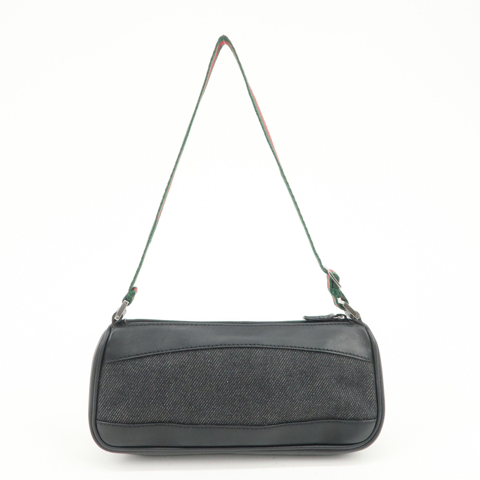 GUCCI Sherry Leather Denim Accessory Pouch Hand Bag Black 92820
