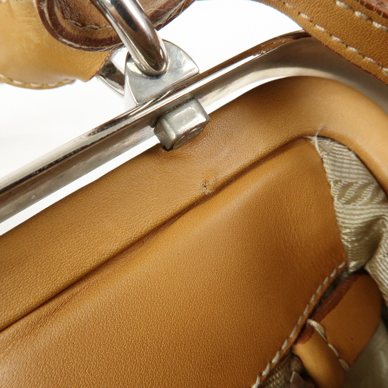 PRADA Logo Jacquard Leather Shoulder Bag Light Brown BR3481