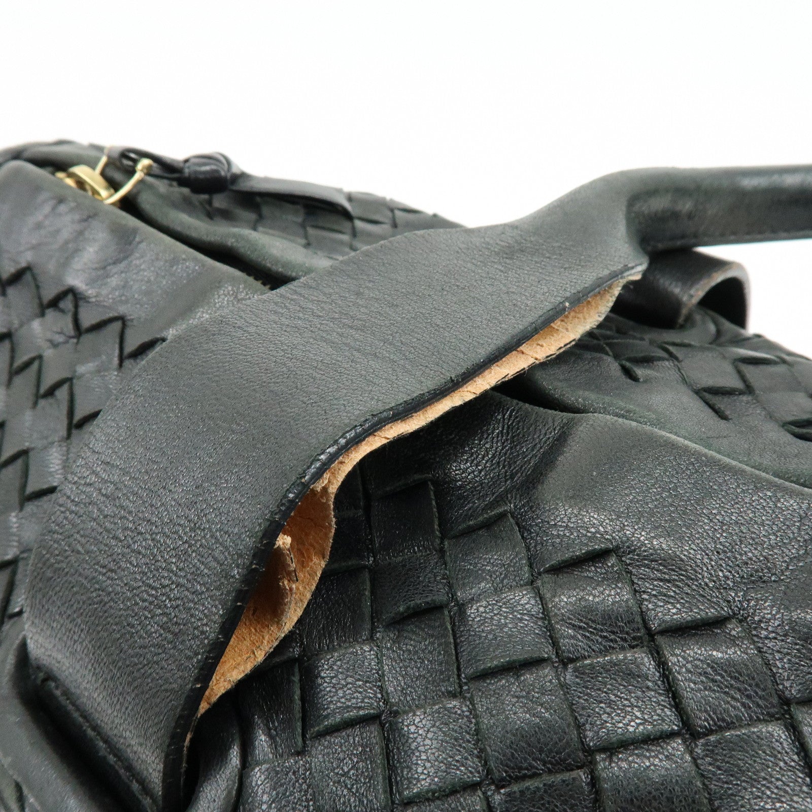 BOTTEGA VENETA Intrecciato Leather Boston Bag Shoulder Bag Black