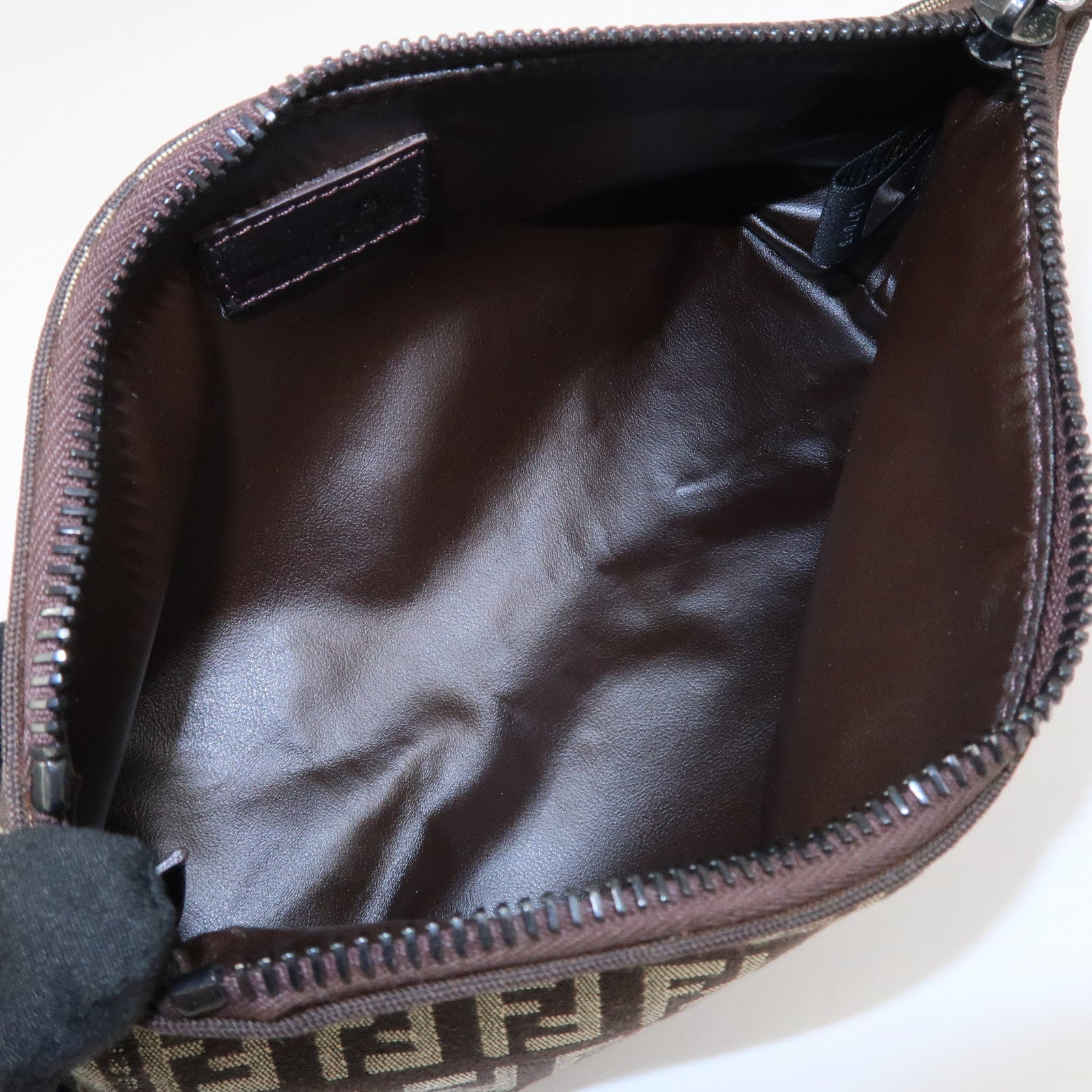 FENDI Zucchino Canvas Leather Cosmetic Pouch Makeup Pouch 7N0038