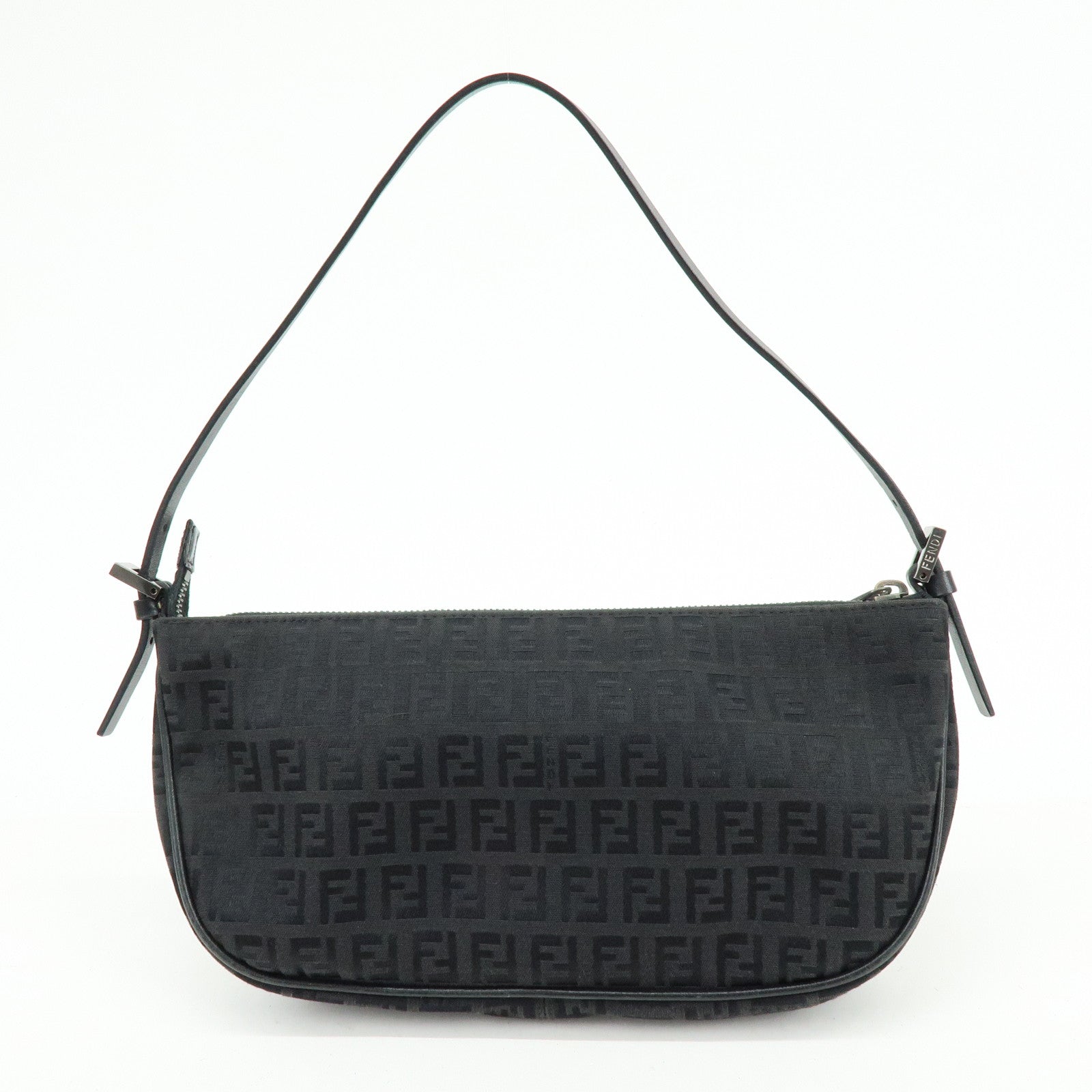 FENDI Zucchino Canvas Leather Shoulder Bag Hand Bag Black